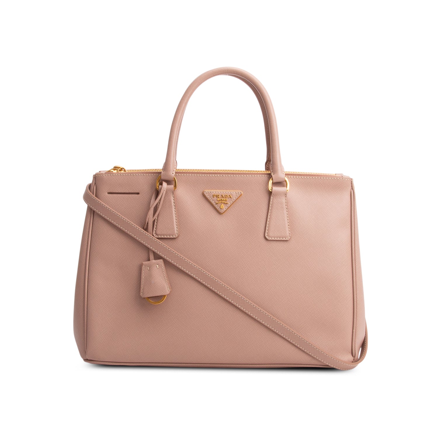 Prada Pink Saffiano Lux Large Double Zip Galleria Tote w/ Box & Strap