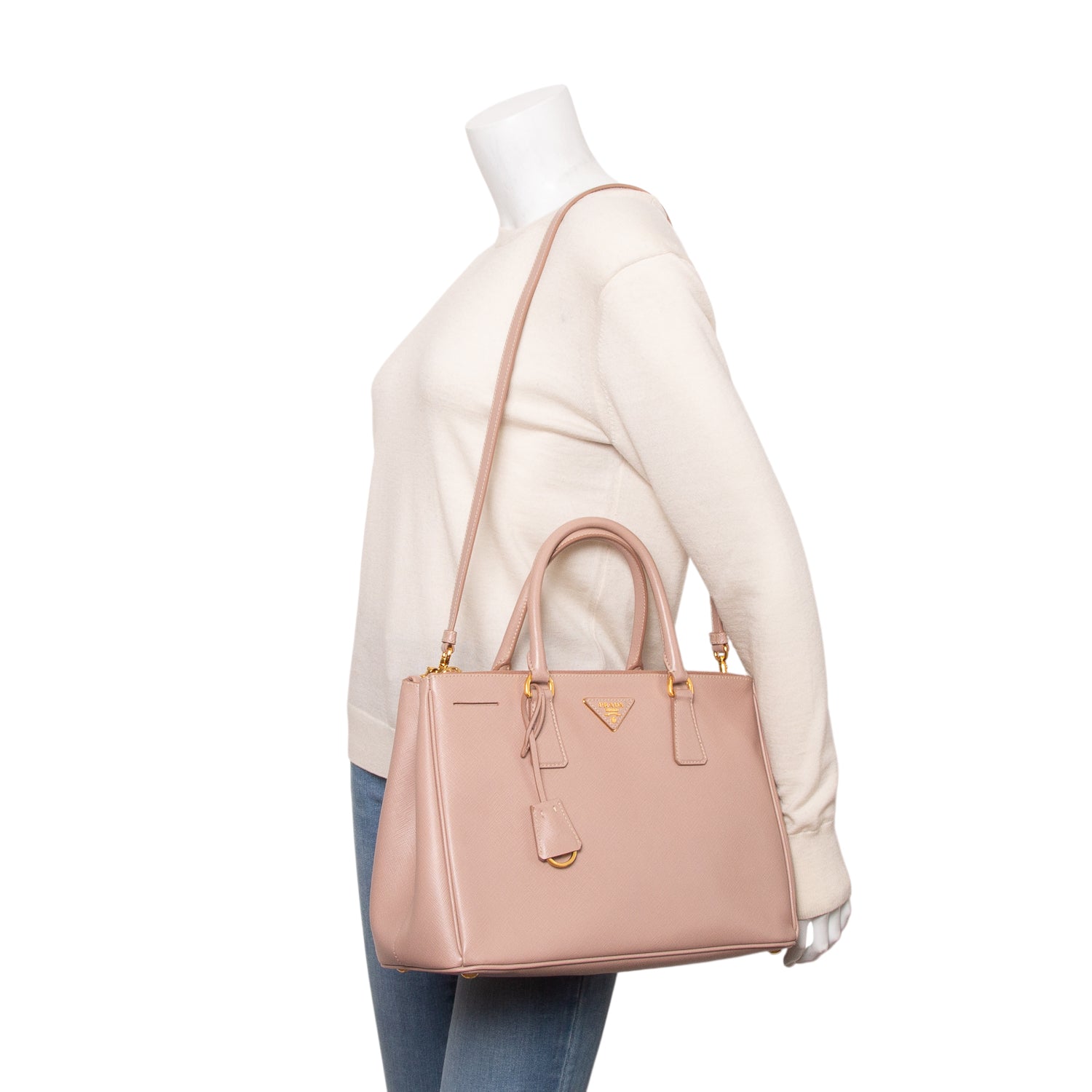 Prada Pink Saffiano Lux Large Double Zip Galleria Tote w/ Box & Strap