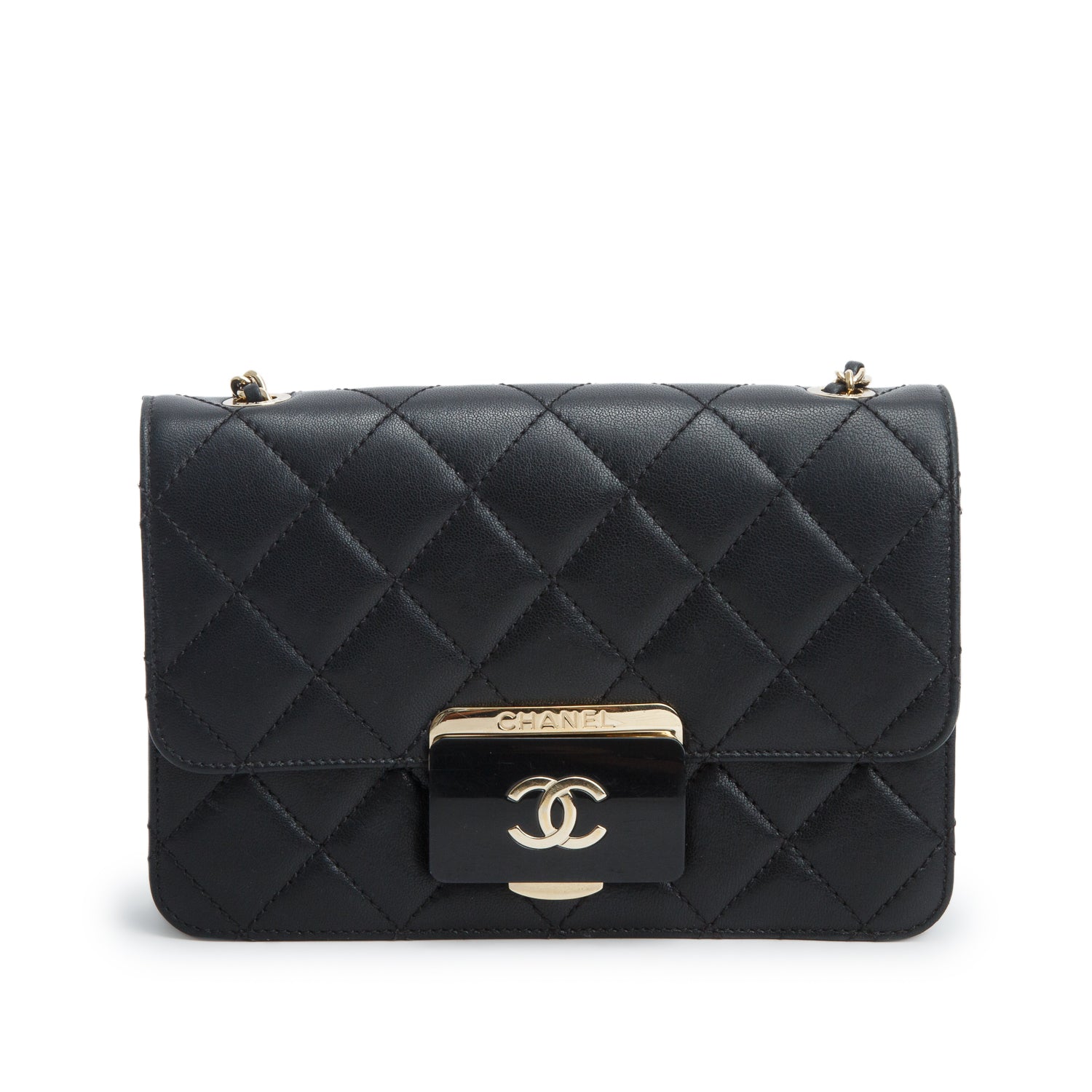 Chanel Black Sheepskin Quilted Mini Beauty Lock Flap w/ Authenticity Card