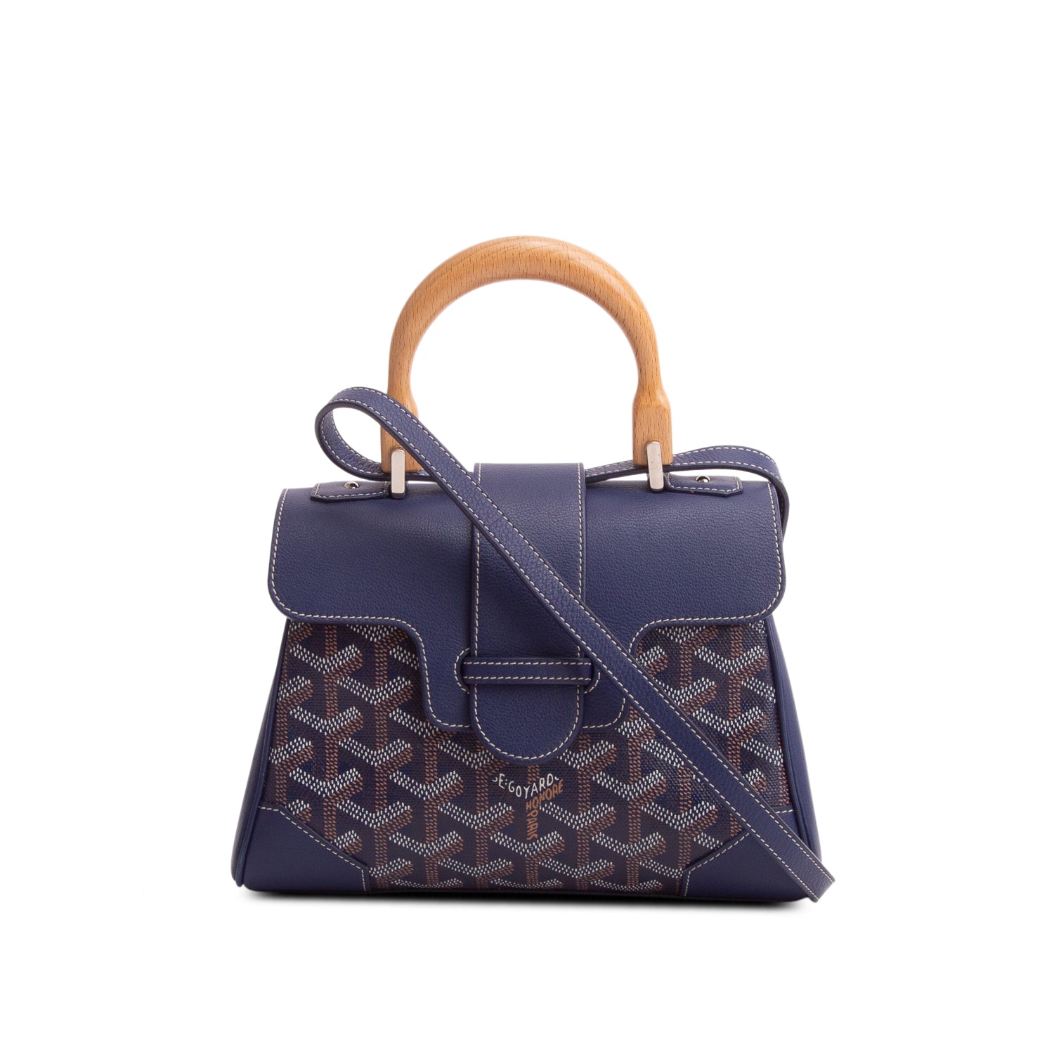 Goyard Blue Leather & Goyardine Canvas Saigon Souple Mini Bag w/ Strap