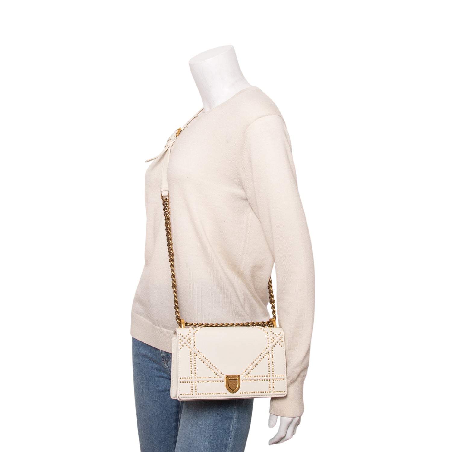 Christian Dior White Calfskin Studded Small Diorama w/ Authenticity Card