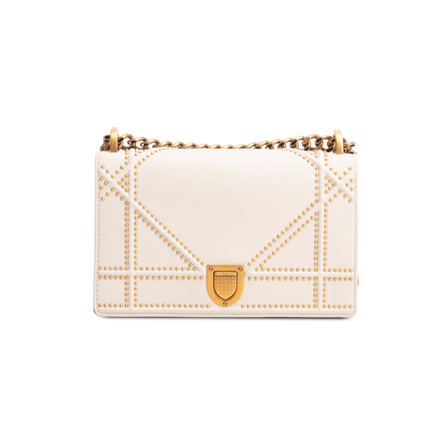 Christian Dior White Calfskin Studded Small Diorama w/ Authenticity Card