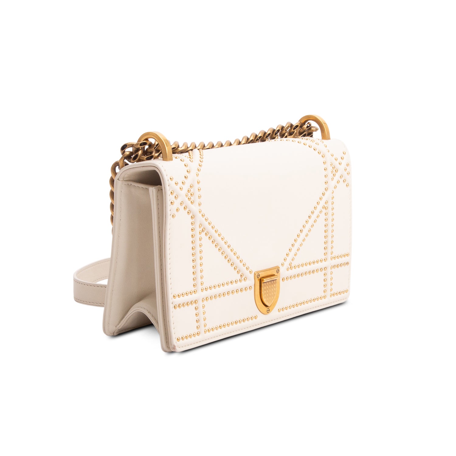 Christian Dior White Calfskin Studded Small Diorama w/ Authenticity Card