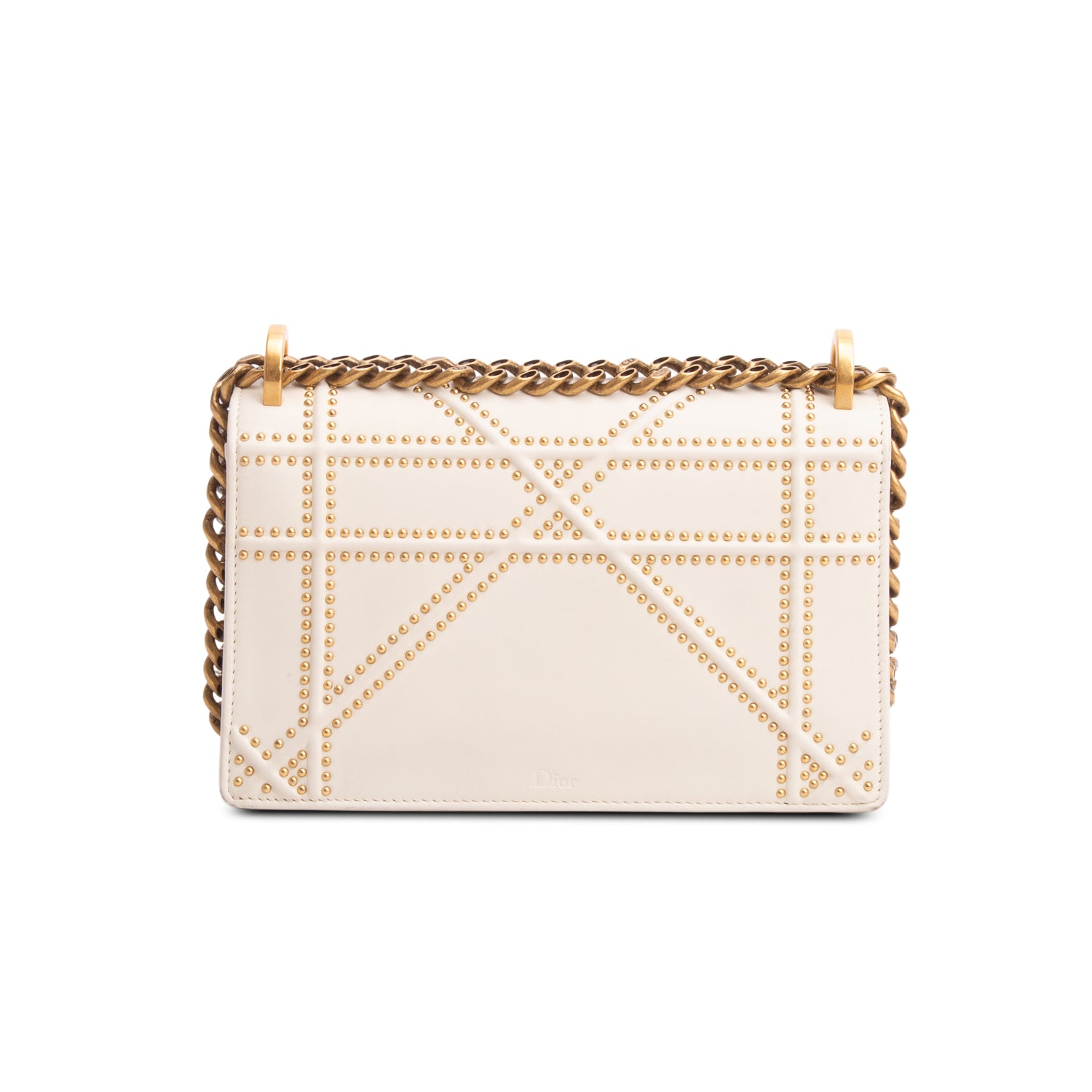 Christian Dior White Calfskin Studded Small Diorama w/ Authenticity Card