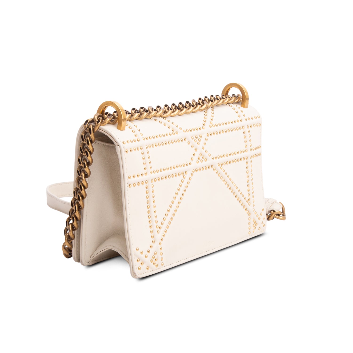 Christian Dior White Calfskin Studded Small Diorama w/ Authenticity Card