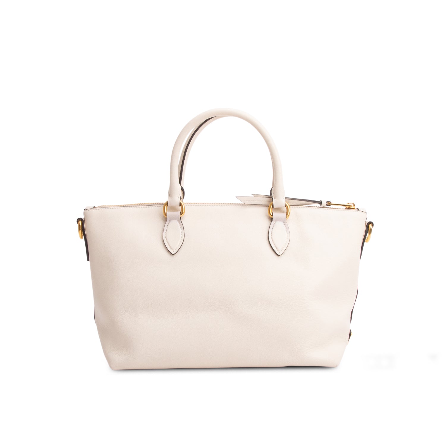 Prada White Glace Calfskin Embossed Logo Tote w/ Strap