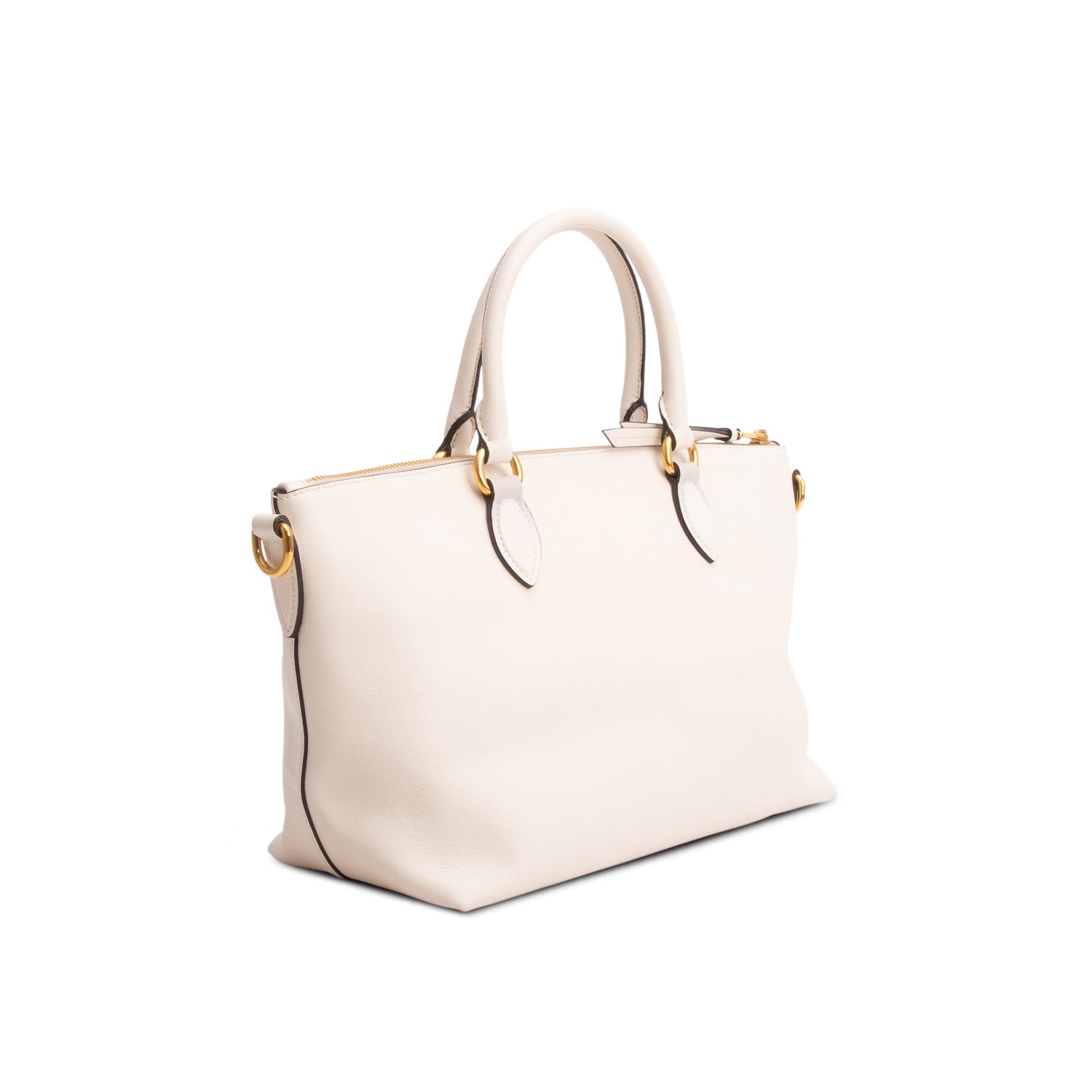 Prada White Glace Calfskin Embossed Logo Tote w/ Strap
