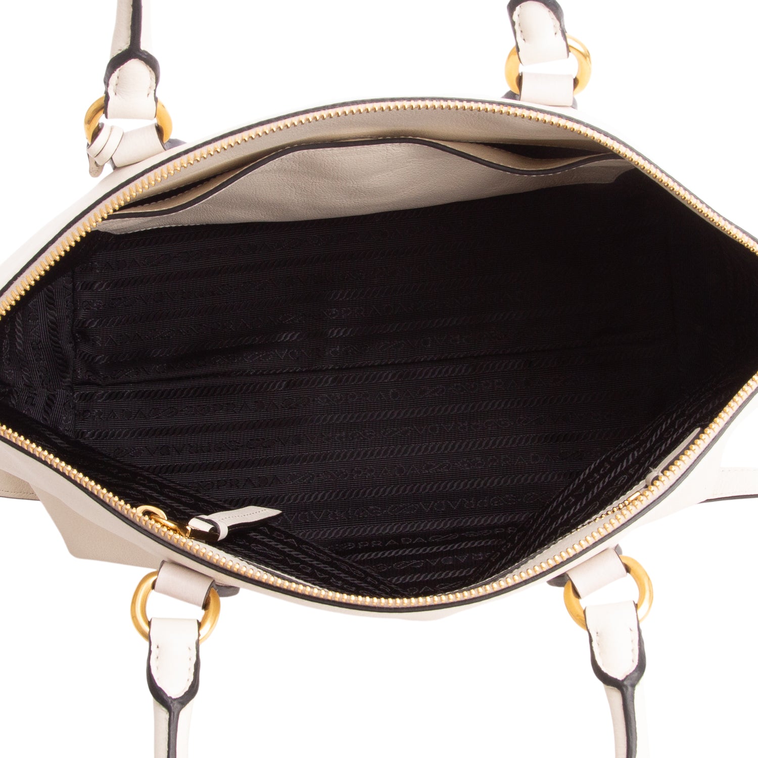 Prada White Glace Calfskin Embossed Logo Tote w/ Strap