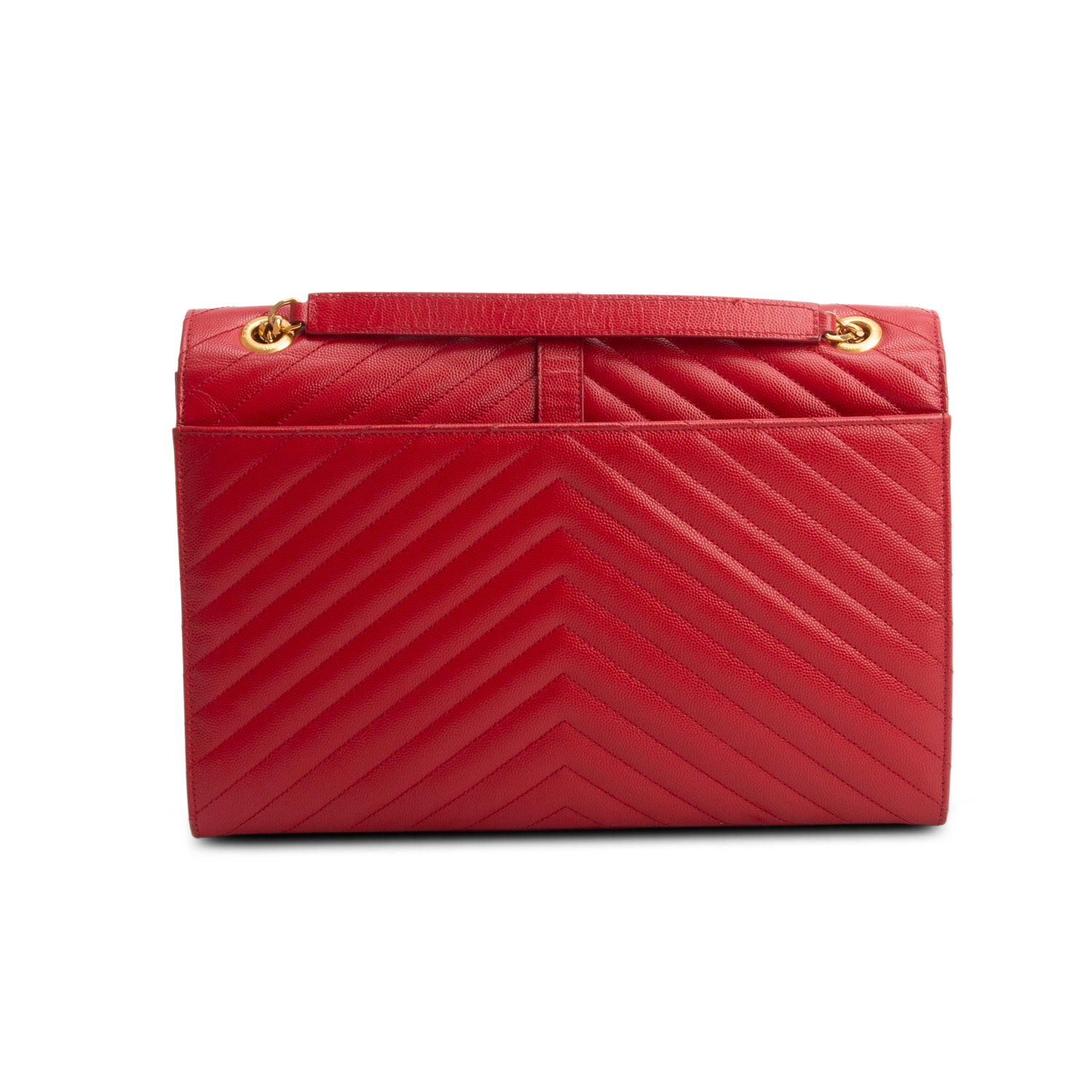 Saint Laurent Red Quilted Grain De Poudre Leather Large Envelope Chain Bag