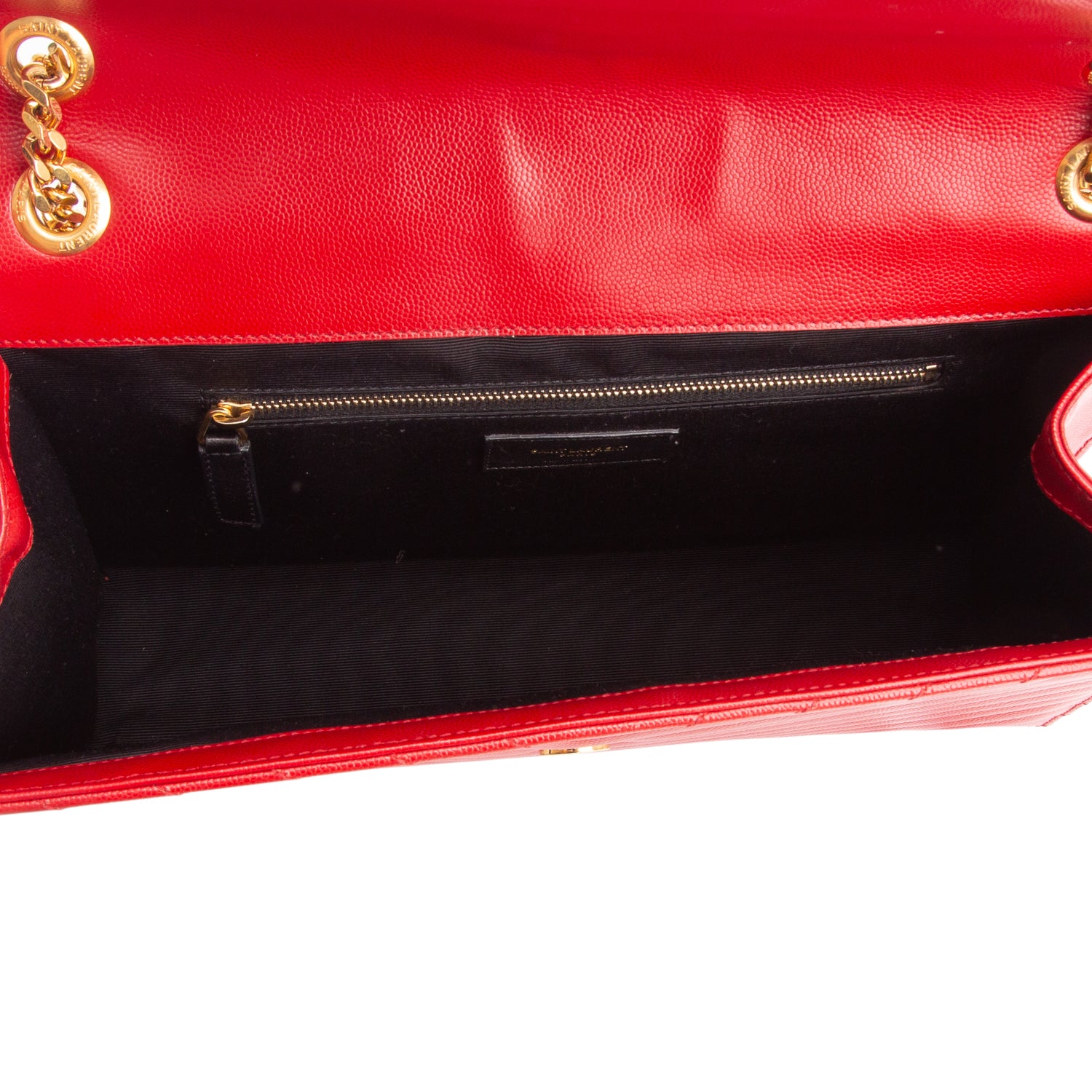 Saint Laurent Red Quilted Grain De Poudre Leather Large Envelope Chain Bag
