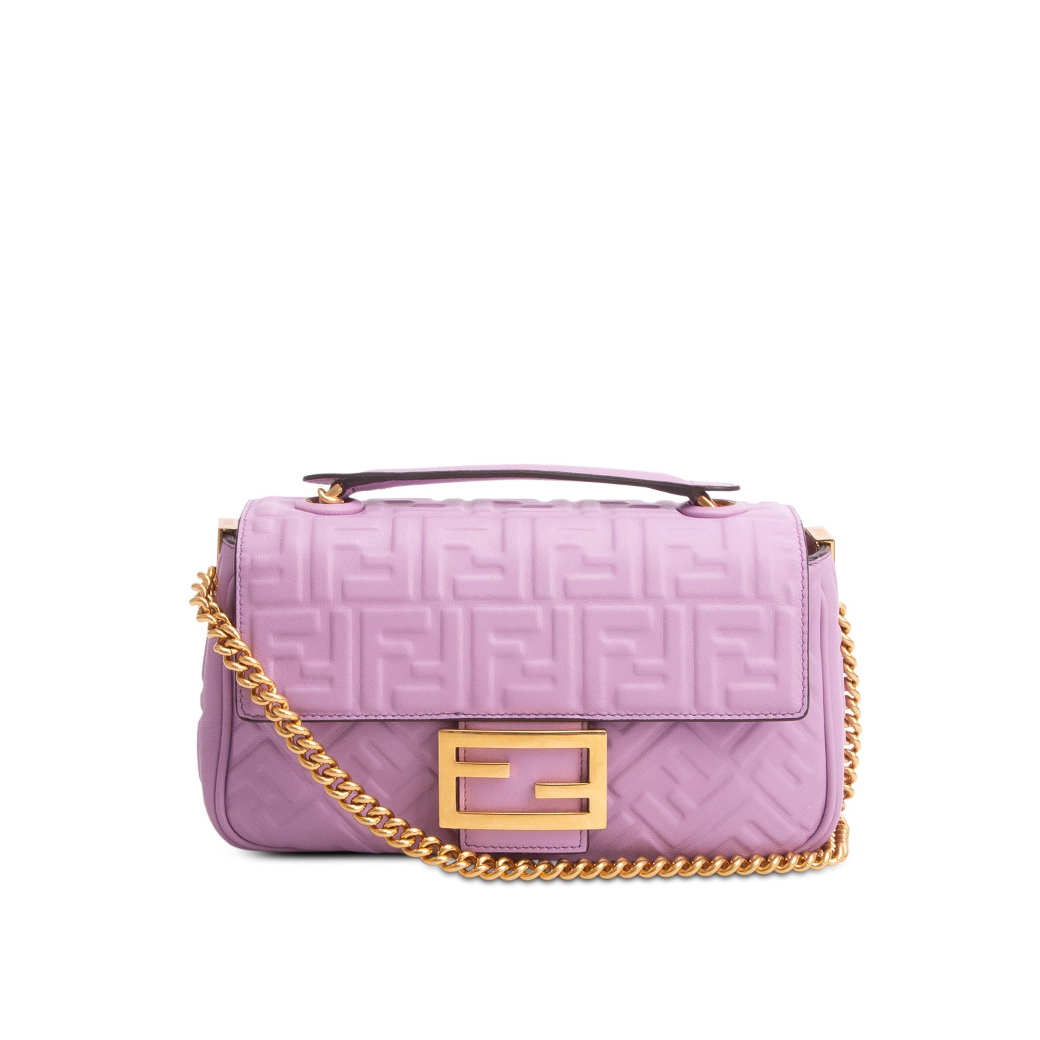 Fendi Purple Nappa FF Embossed Small Midi Chain Baguette