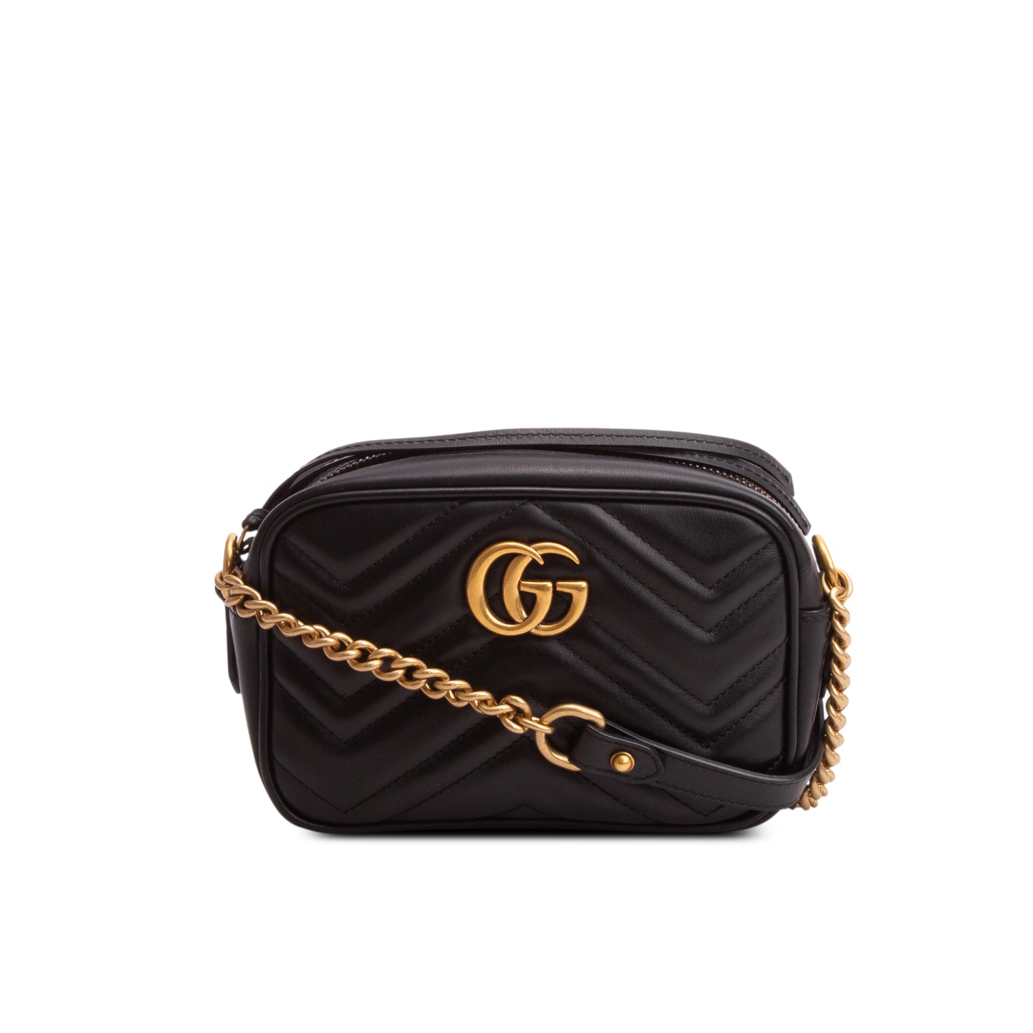 Gucci Black Calfskin Matelasse Mini GG Marmont Camera Bag w/ Box