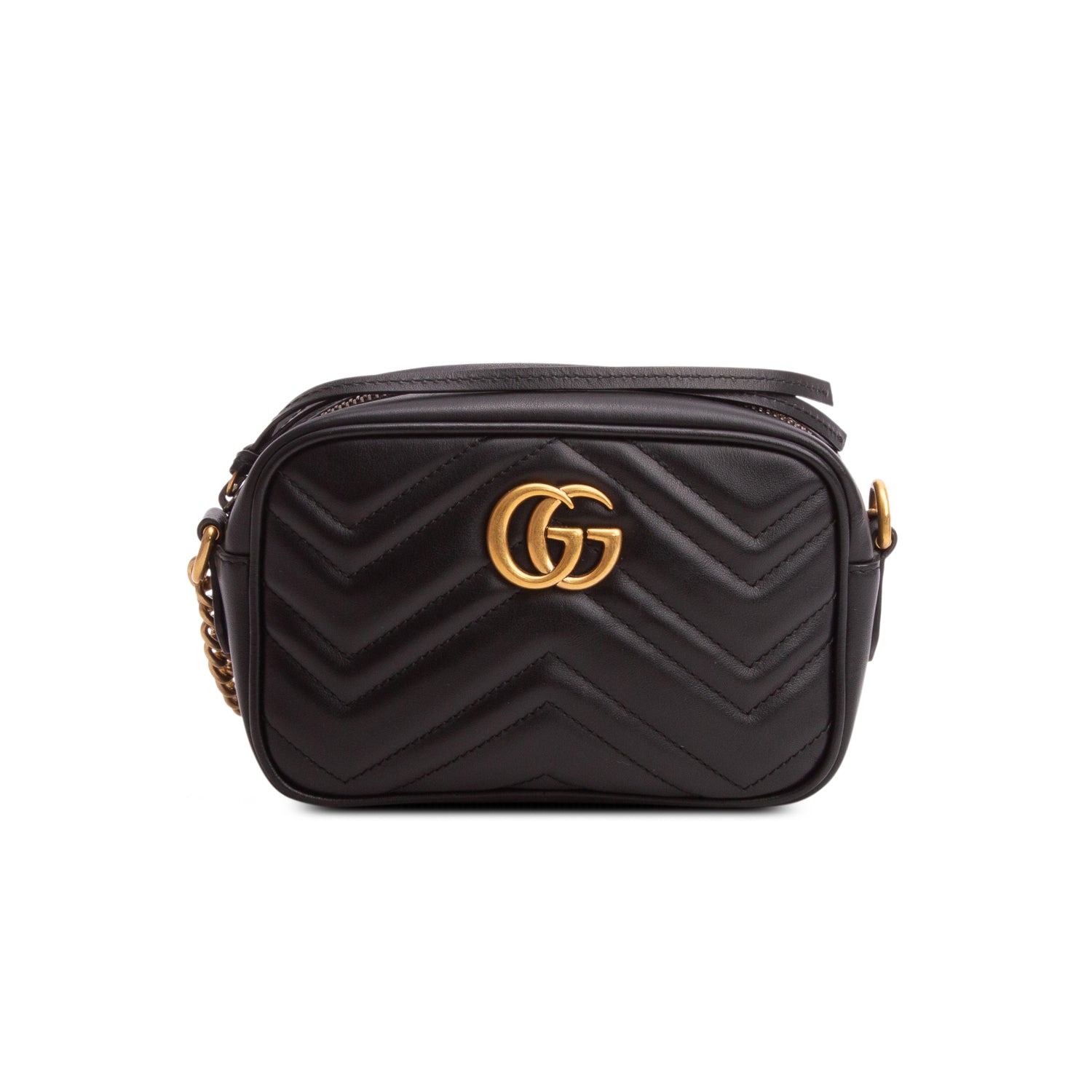 Gucci Black Calfskin Matelasse Mini GG Marmont Camera Bag w/ Box