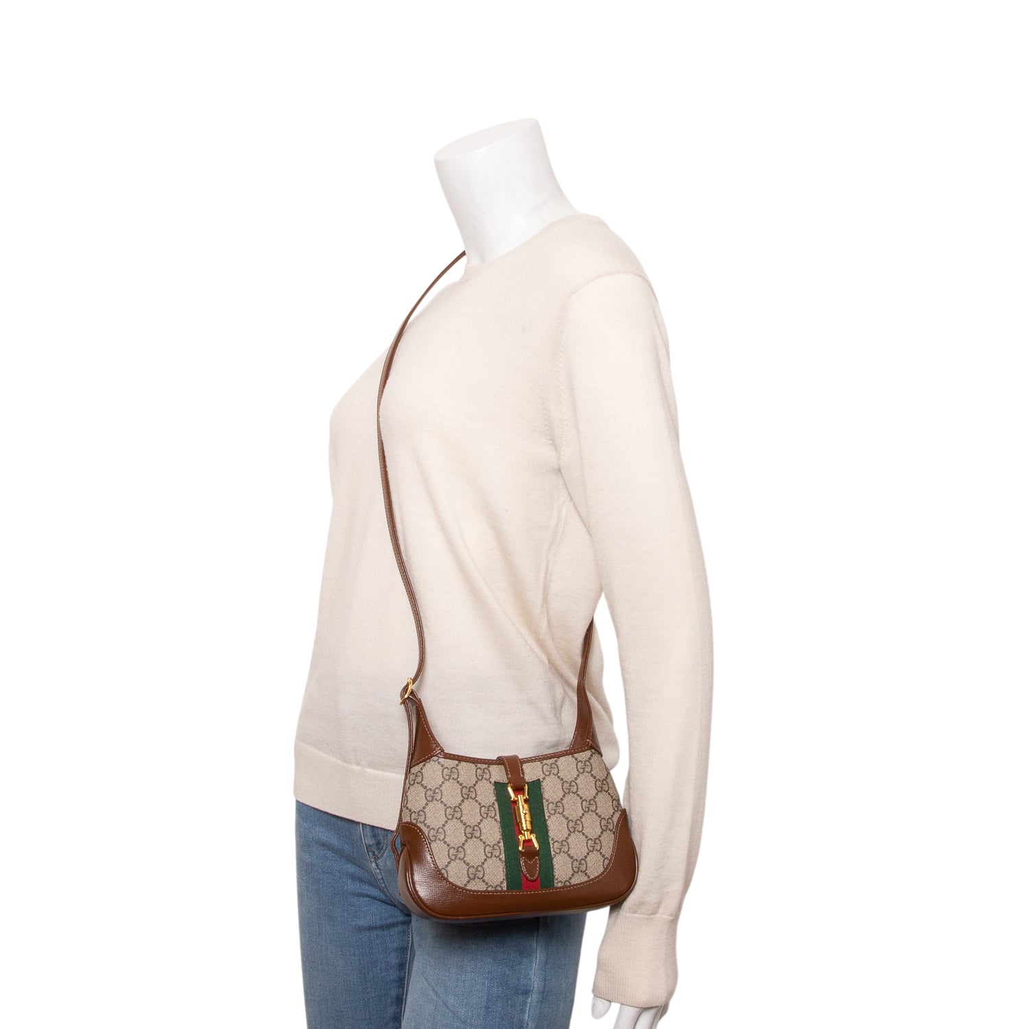 Gucci GG Supreme Monogram Azalea Calfskin Web Mini Jackie 1961 w/ Strap