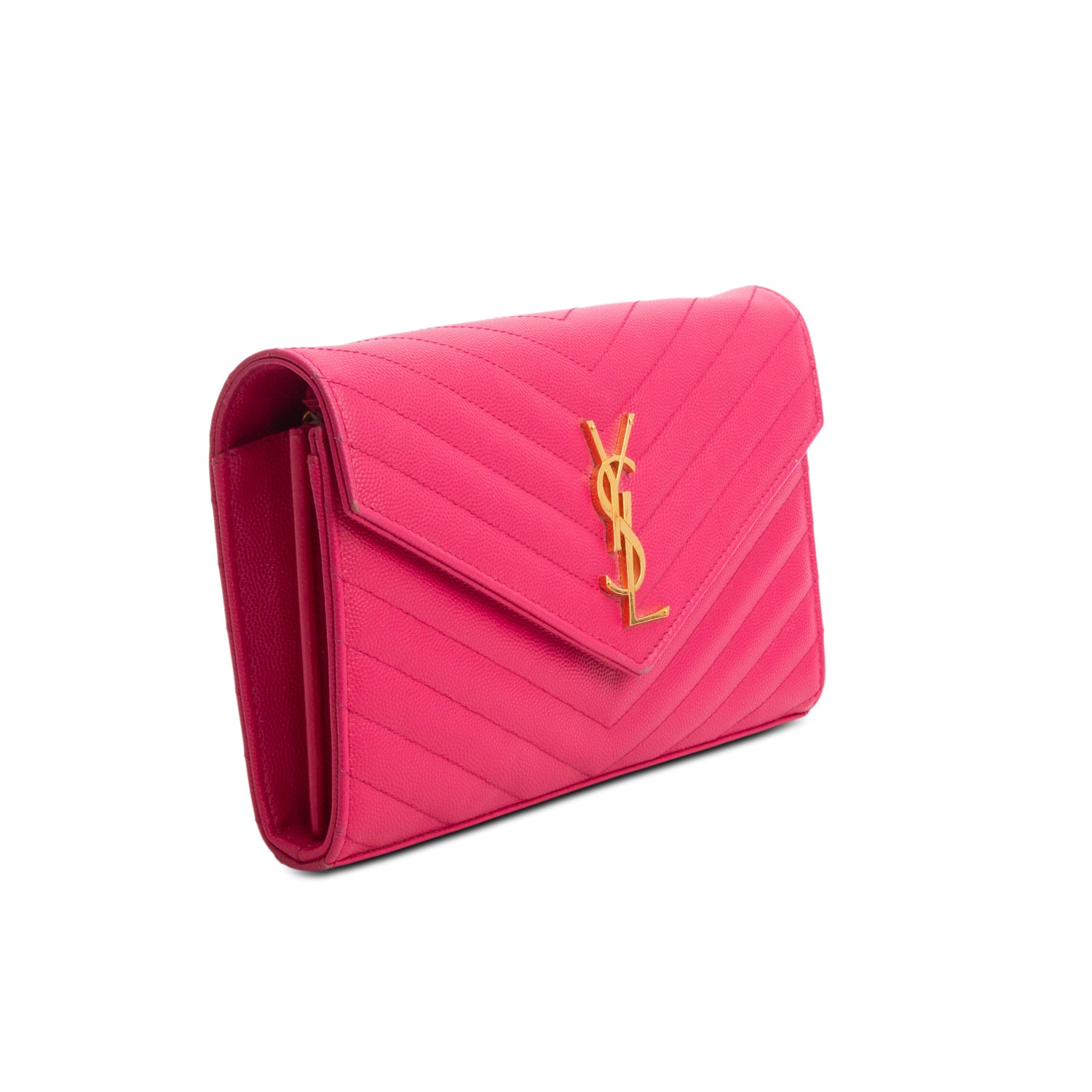 Saint Laurent Pink Grain De Poudre Chevron Cassandre Envelope Chain Wallet