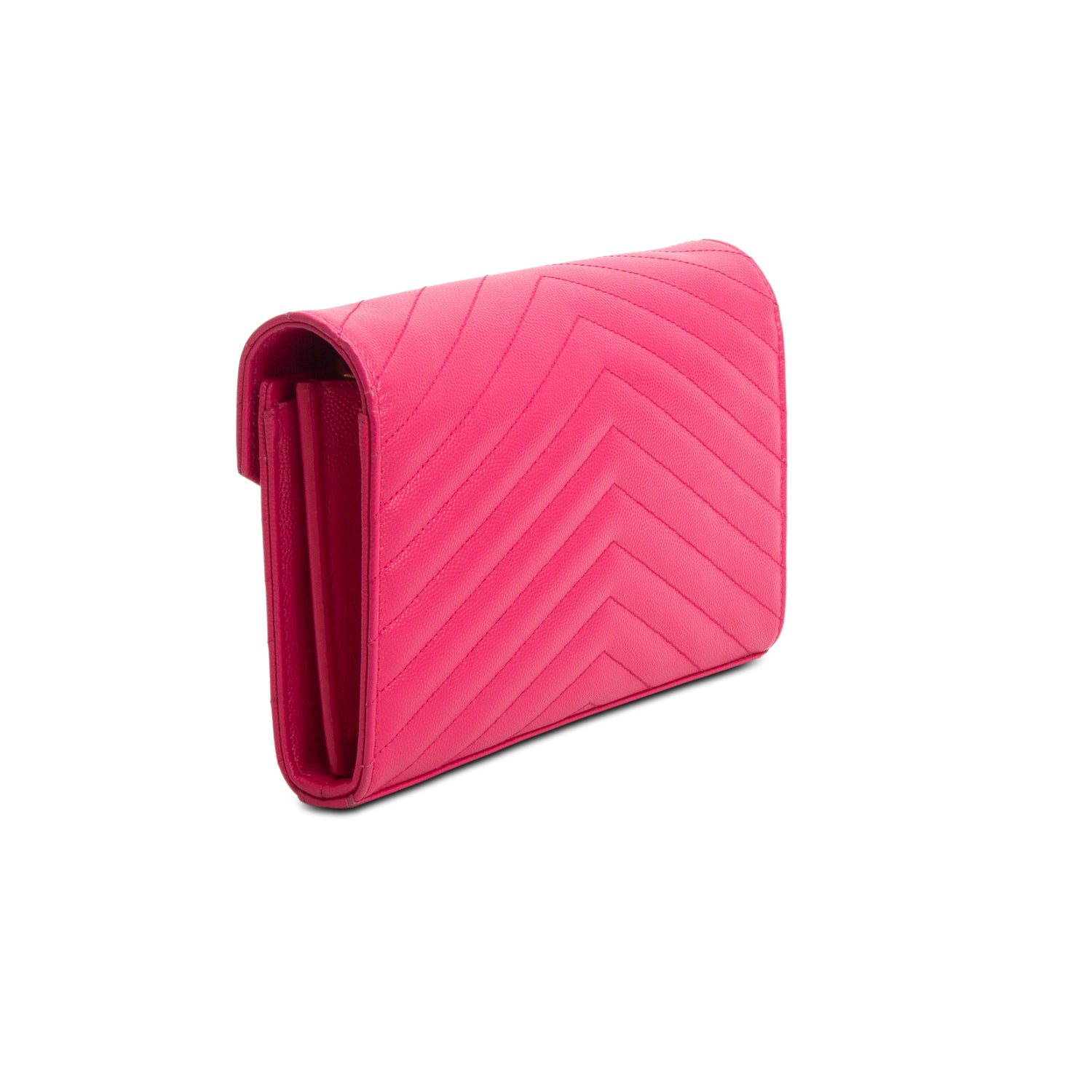 Saint Laurent Pink Grain De Poudre Chevron Cassandre Envelope Chain Wallet