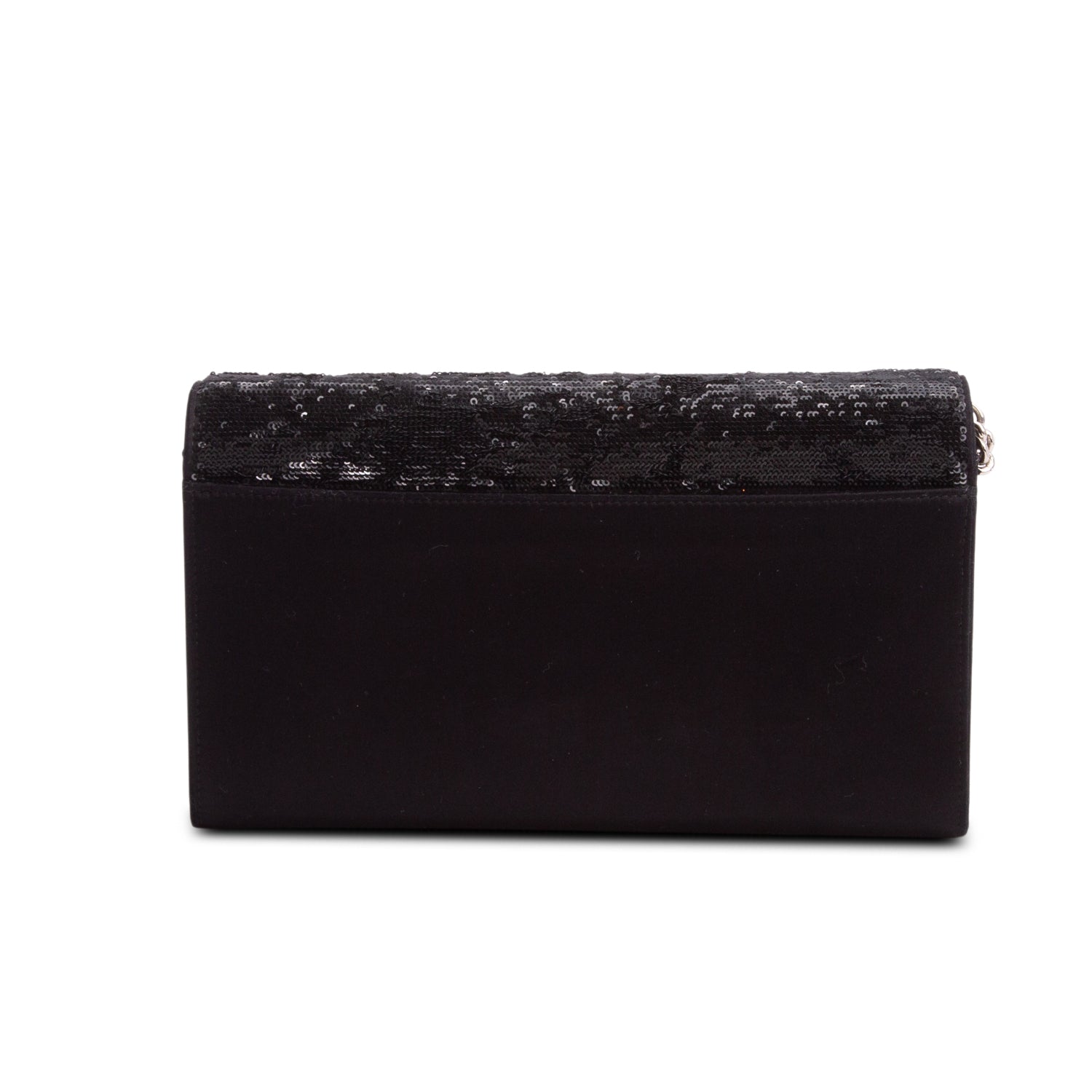 Saint Laurent Black Sequin Flip Monogram Chain Wallet