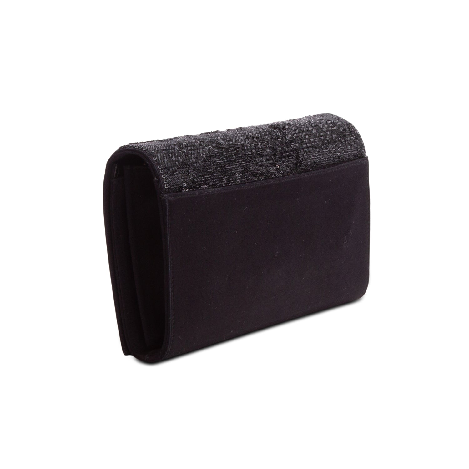 Saint Laurent Black Sequin Flip Monogram Chain Wallet