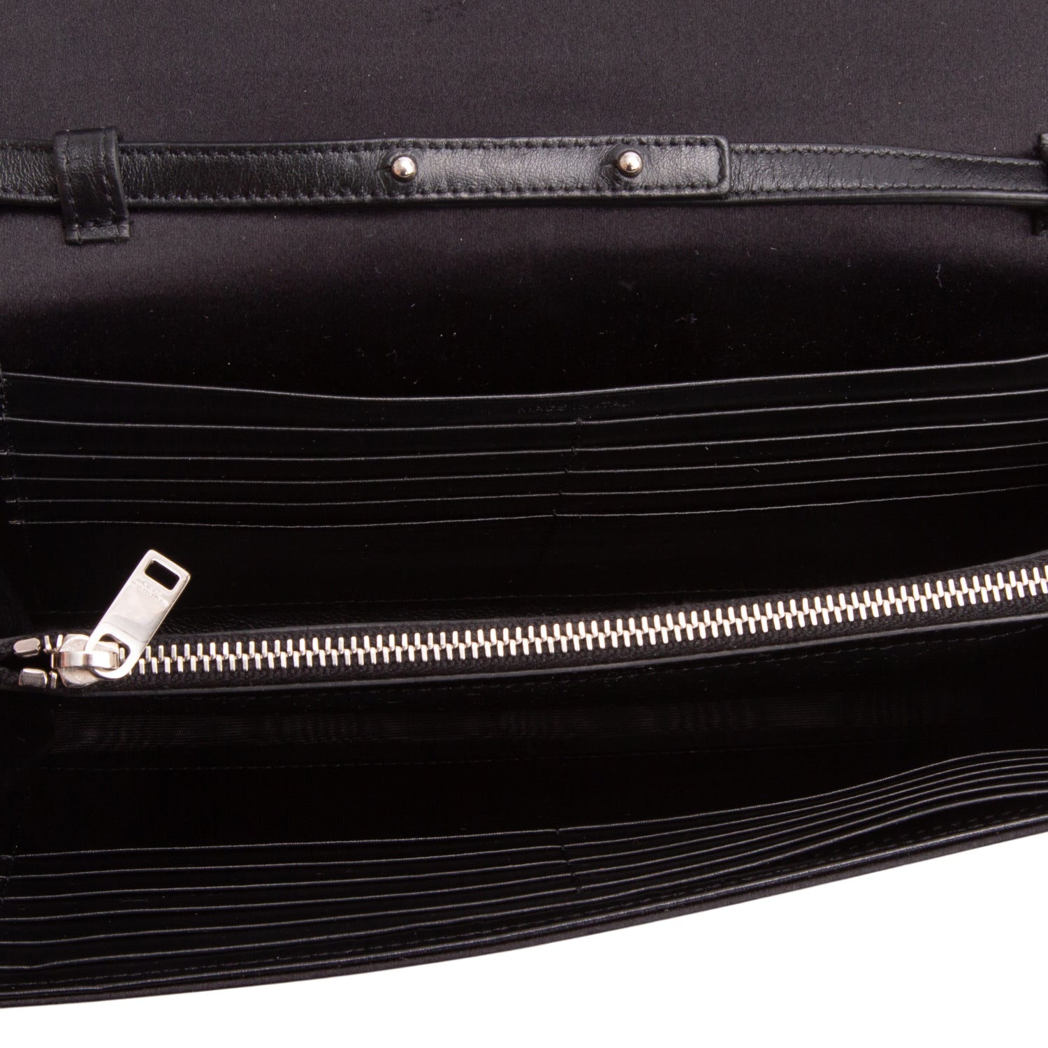 Saint Laurent Black Sequin Flip Monogram Chain Wallet