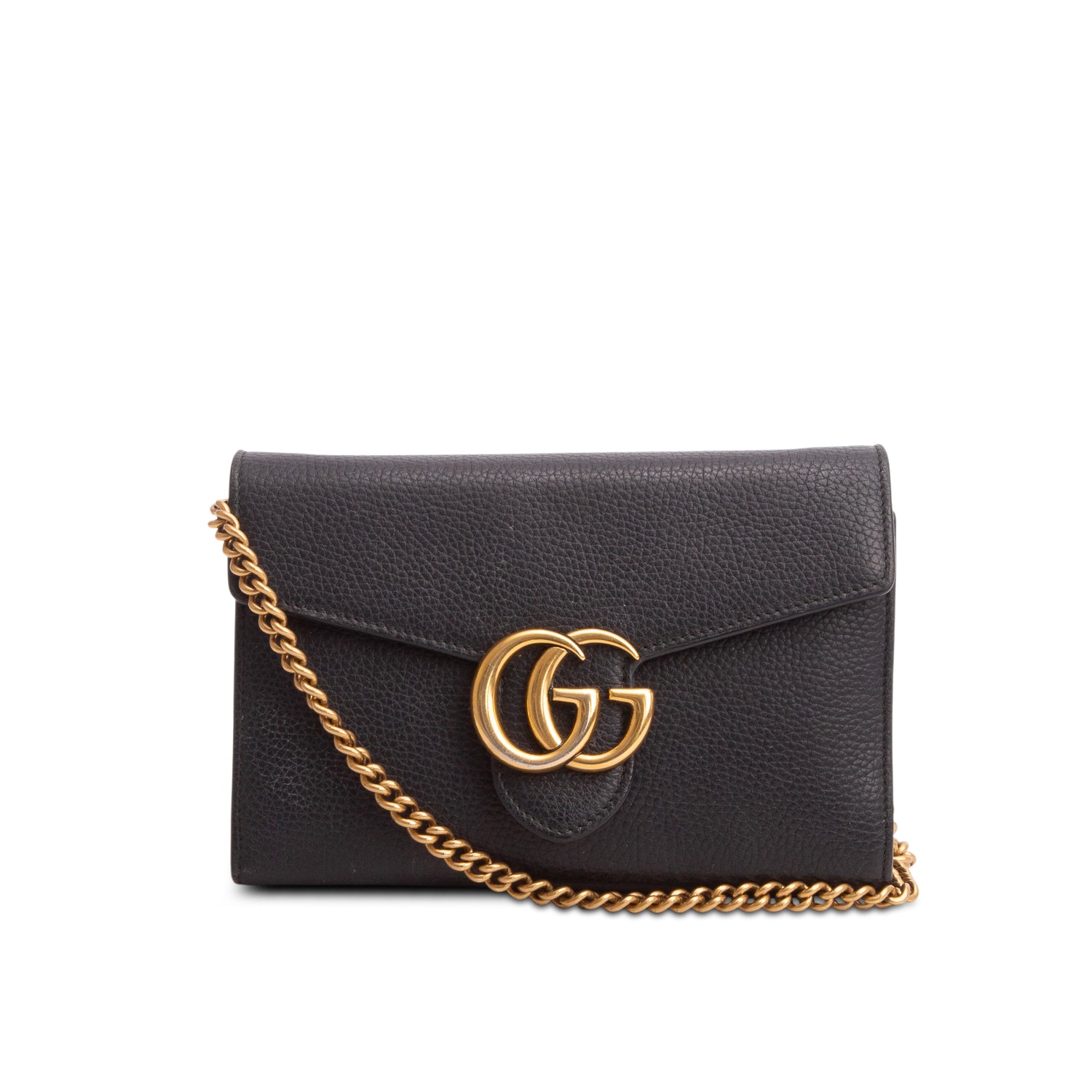 Gucci Black Calfskin GG Marmont Chain Wallet