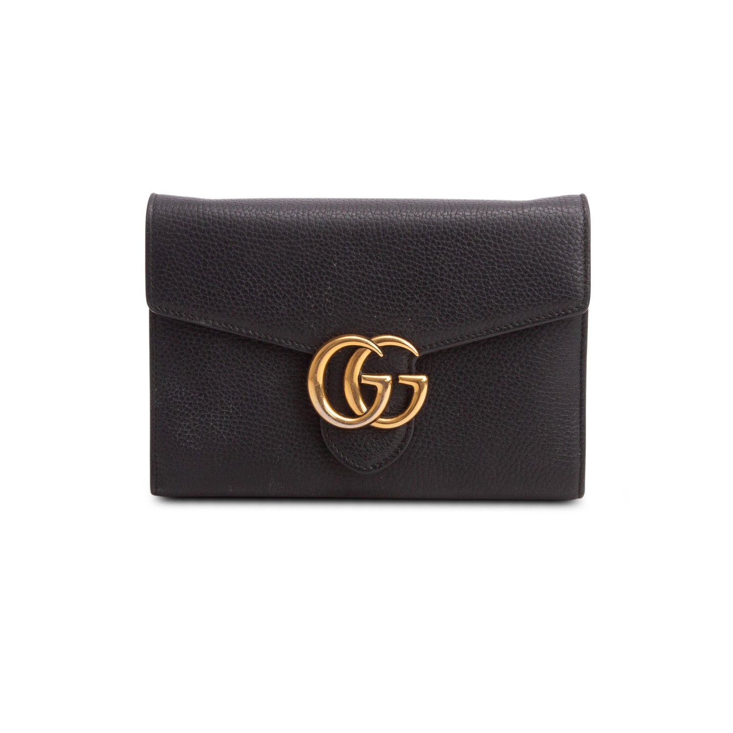 Gucci Black Calfskin GG Marmont Chain Wallet