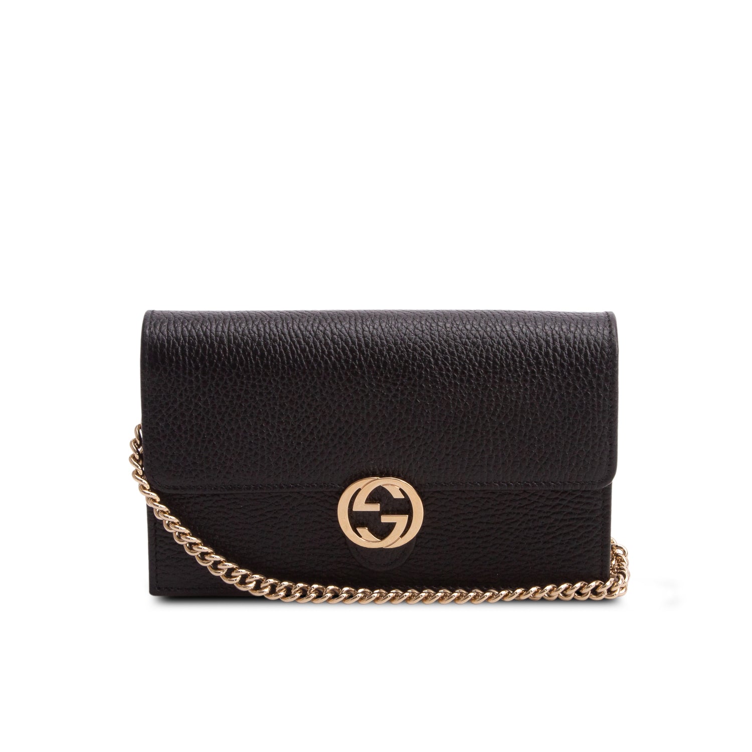 Gucci Black Dollar Calfskin Leather Interlocking G Chain Wallet