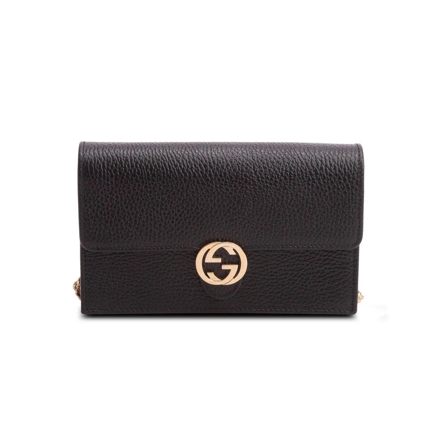 Gucci Black Dollar Calfskin Leather Interlocking G Chain Wallet