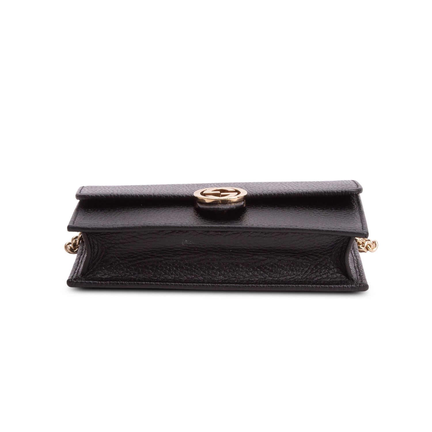Gucci Black Dollar Calfskin Leather Interlocking G Chain Wallet