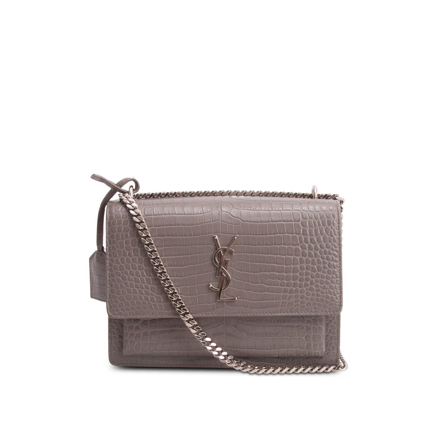 Saint Laurent Grey Croc Embossed Calfskin Medium Sunset Bag