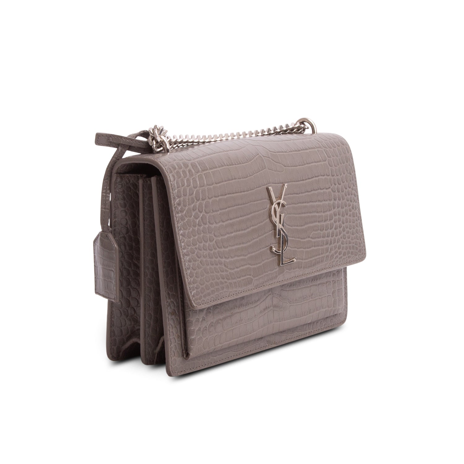 Saint Laurent Grey Croc Embossed Calfskin Medium Sunset Bag