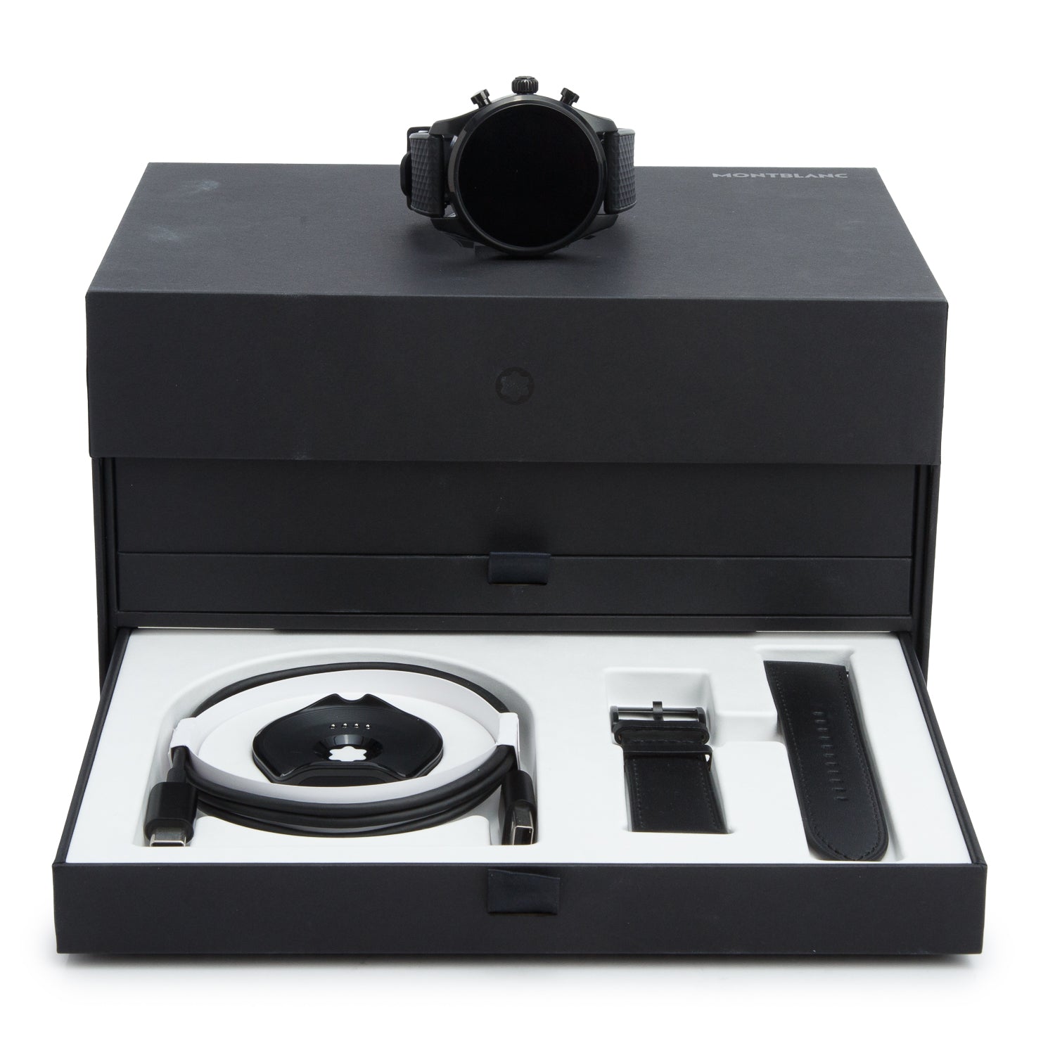 Montblanc Black Titanium Summit 3 42 MM Smartwatch S3T22 w/ Box, Papers, Extra Leather Strap & Charger