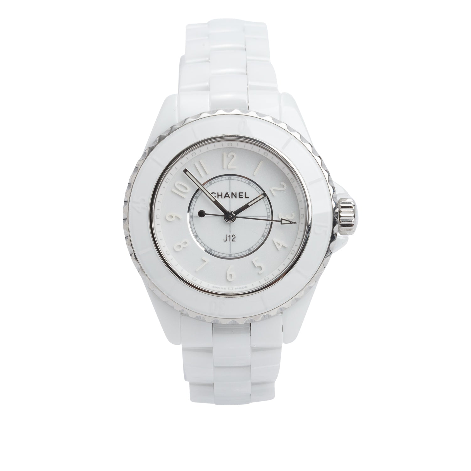 Chanel Limited Edition Stainless Steel & White Ceramic 33 MM J12 Phantom Quartz Watch w/ Box