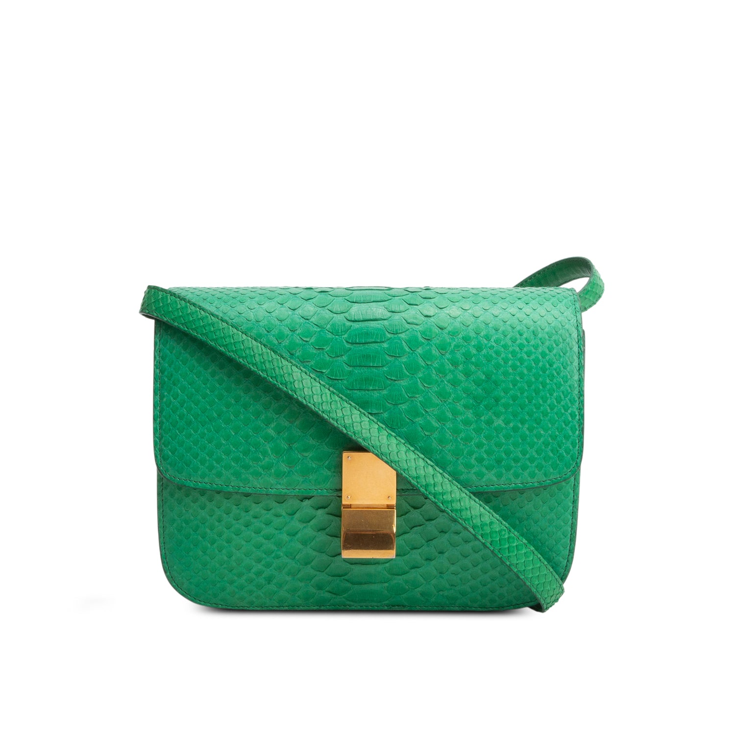 Celine Green Python Medium Classic Box Flap Bag