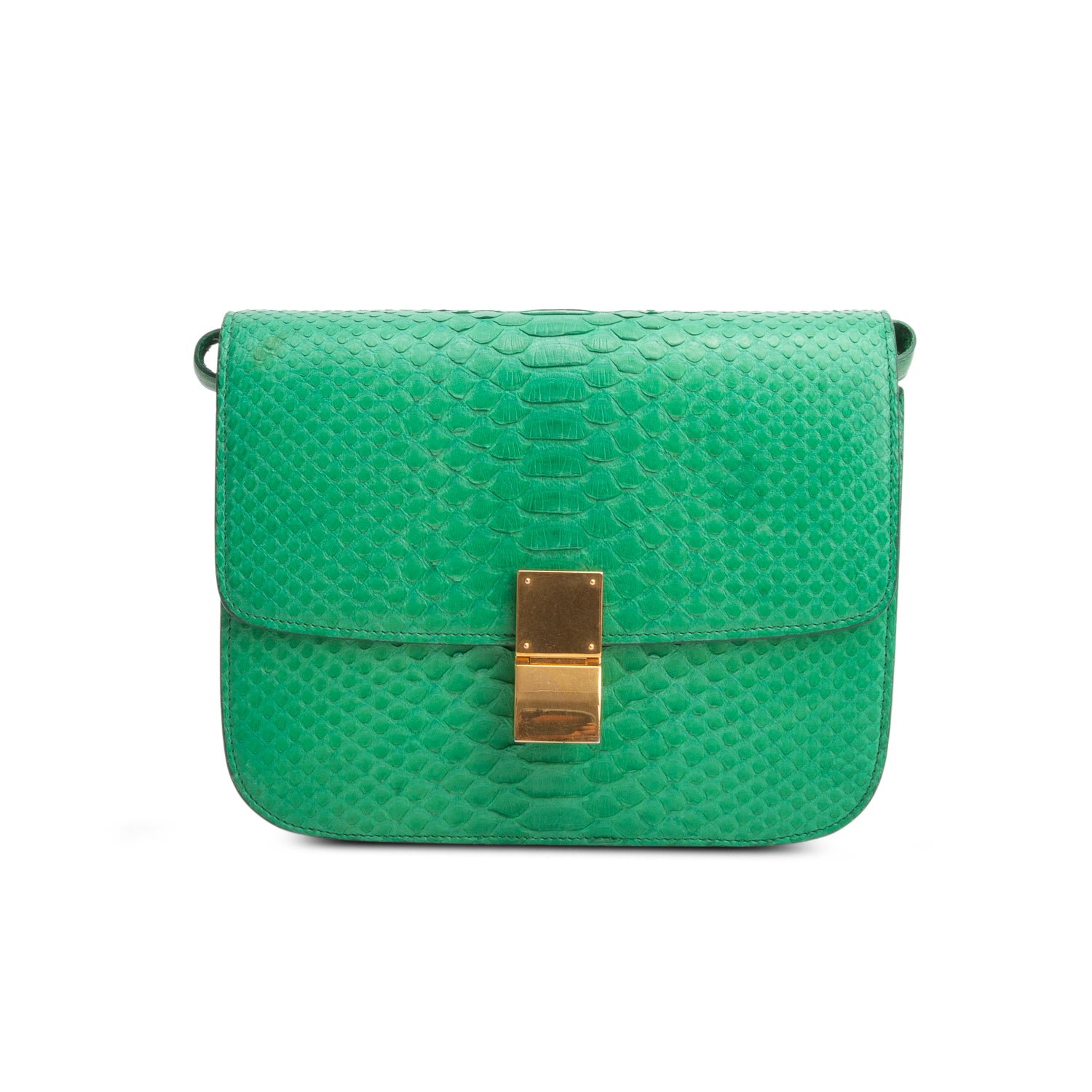 Celine Green Python Medium Classic Box Flap Bag