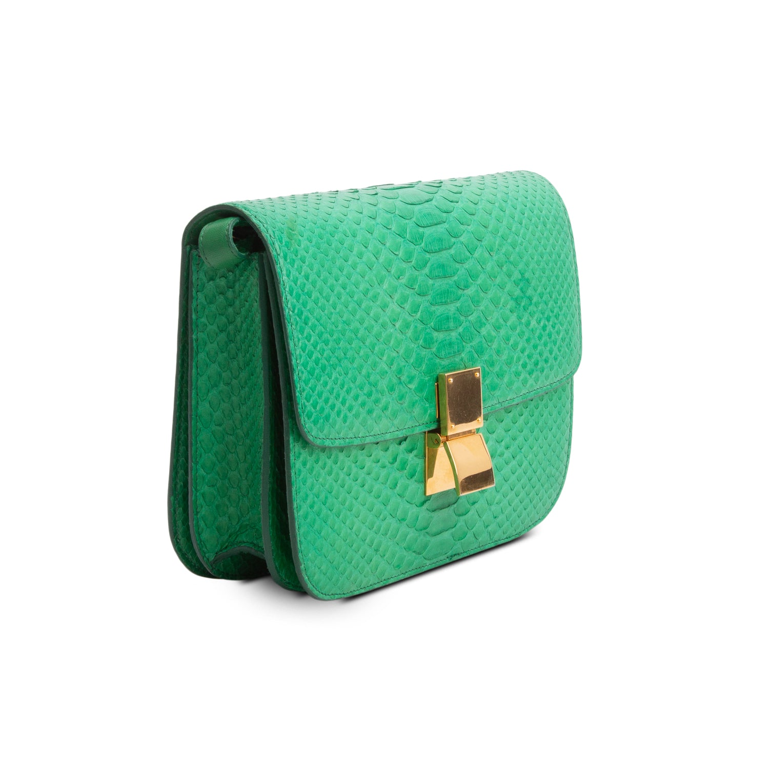 Celine Green Python Medium Classic Box Flap Bag