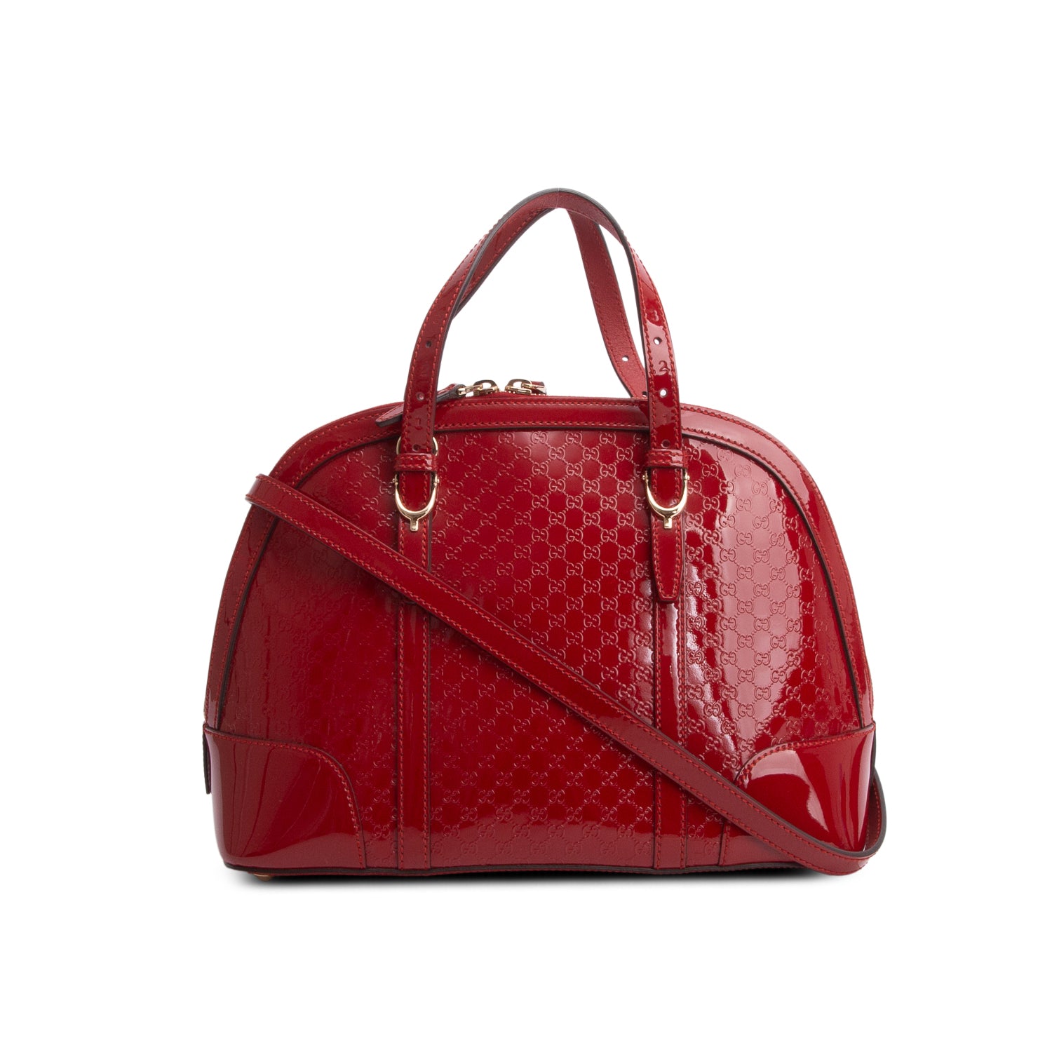 Gucci Red Patent Microguccissima Small Nice Top Handle Dome Bag w/ Strap