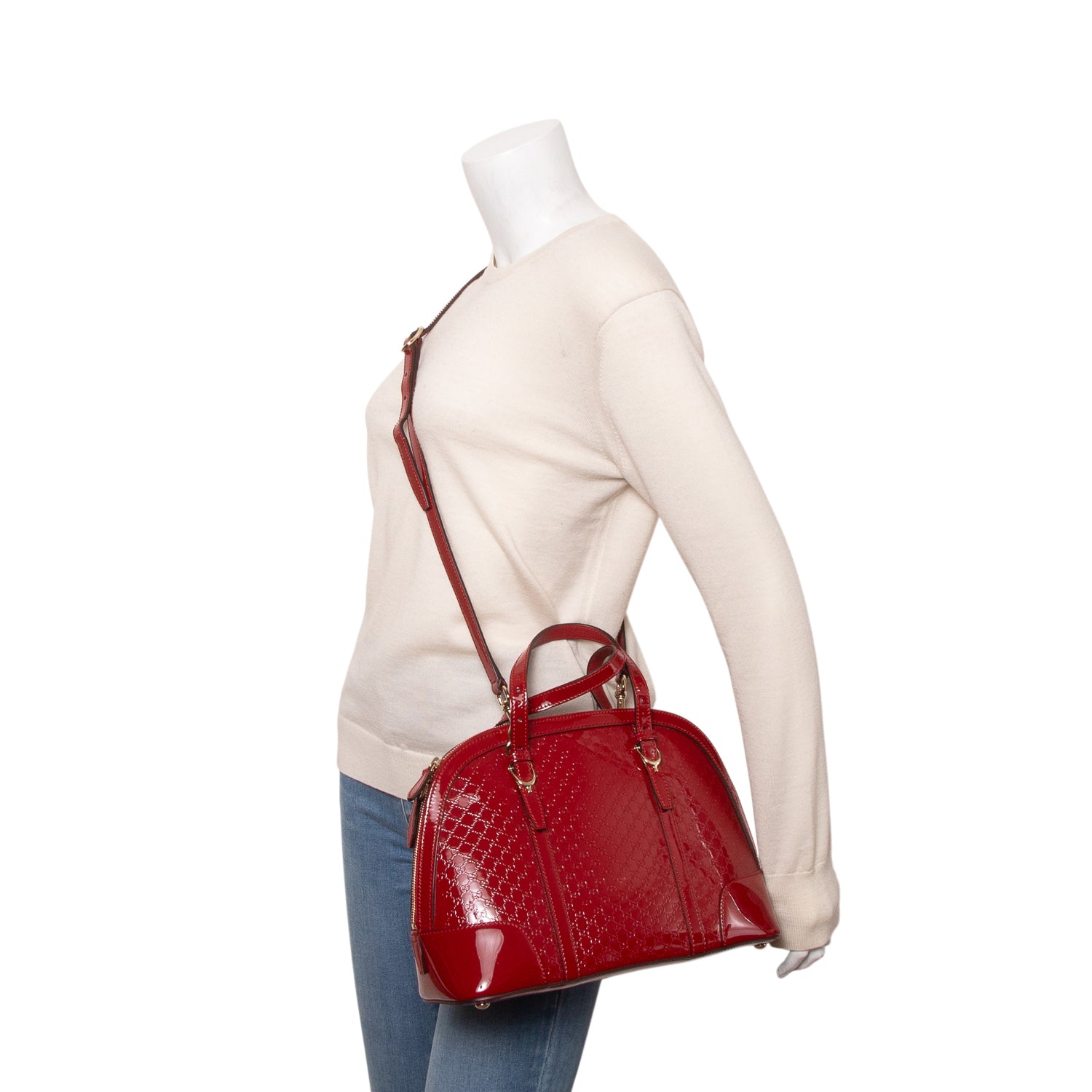 Gucci Red Patent Microguccissima Small Nice Top Handle Dome Bag w/ Strap