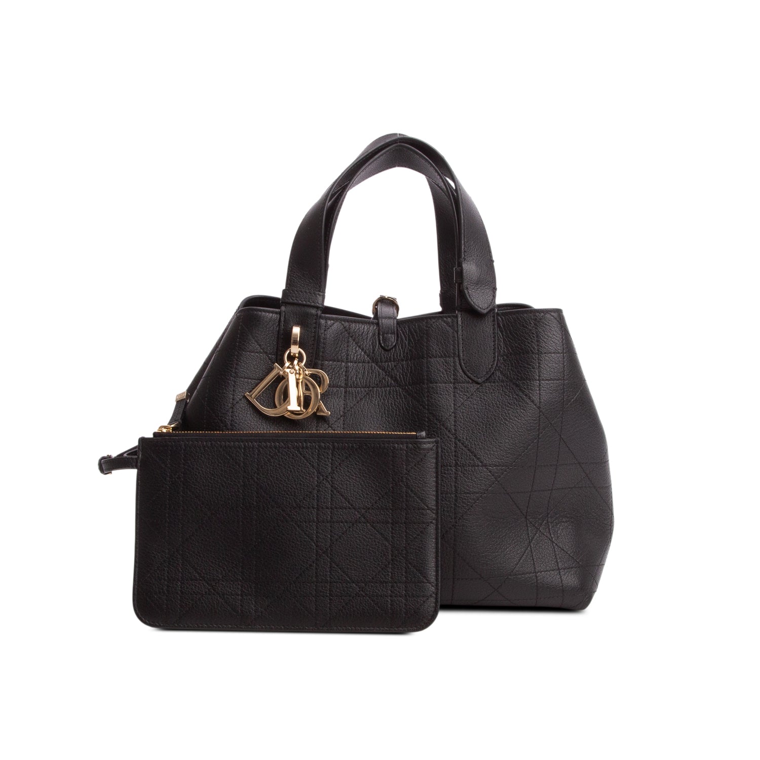Christian Dior 2025 Black Calfskin Macrocannage Medium Toujours Vertical Tote w/ Pouch