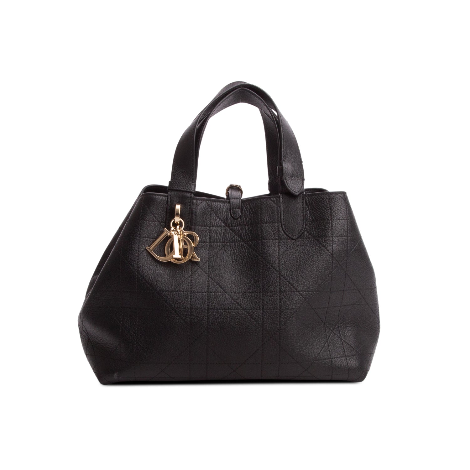 Christian Dior 2025 Black Calfskin Macrocannage Medium Toujours Vertical Tote w/ Pouch