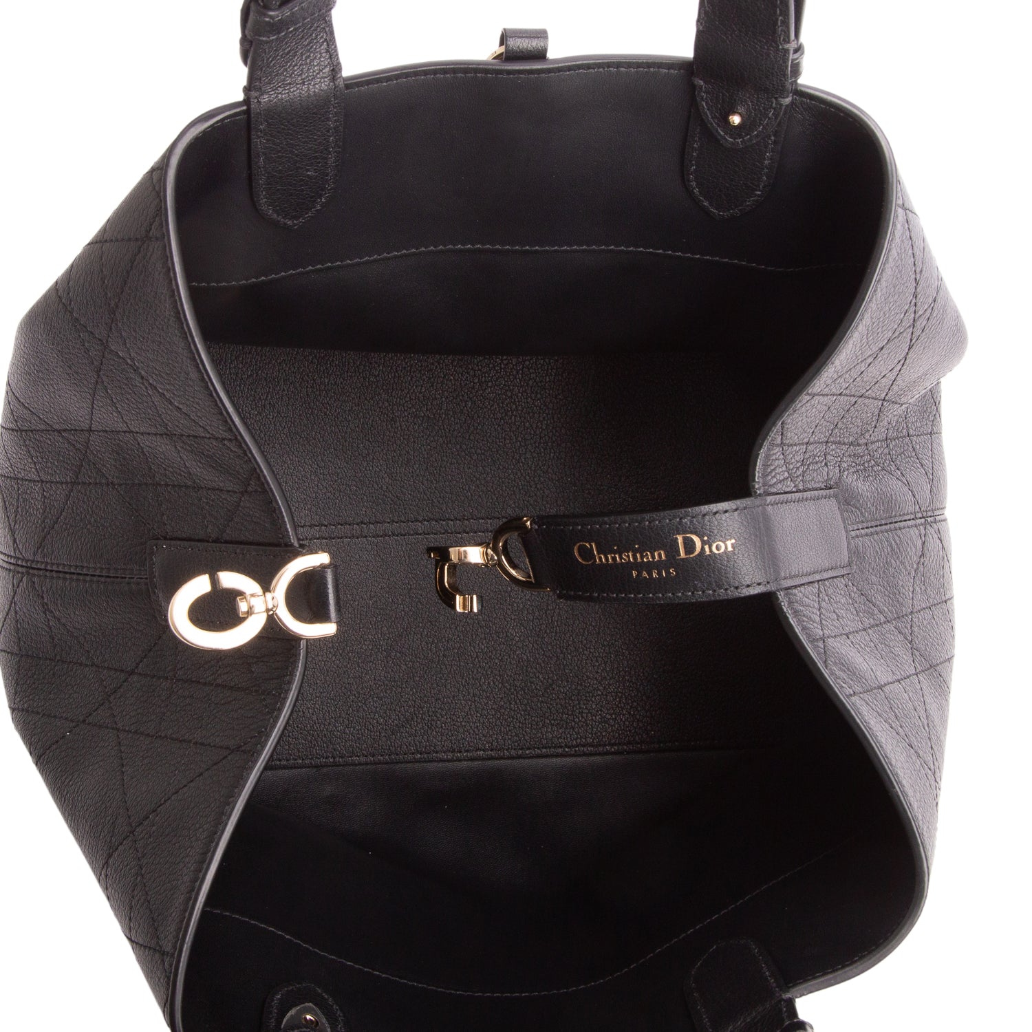 Christian Dior 2025 Black Calfskin Macrocannage Medium Toujours Vertical Tote w/ Pouch