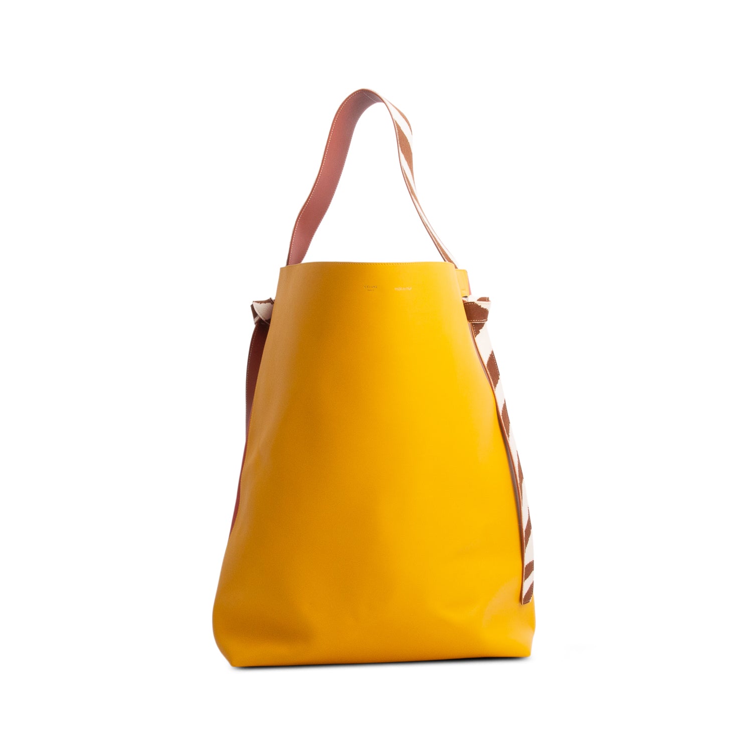 Celine Yellow/Red Shiny Smooth Calfskin Zebra Printed Oversized Twisted Cabas Tote w/ Pouch