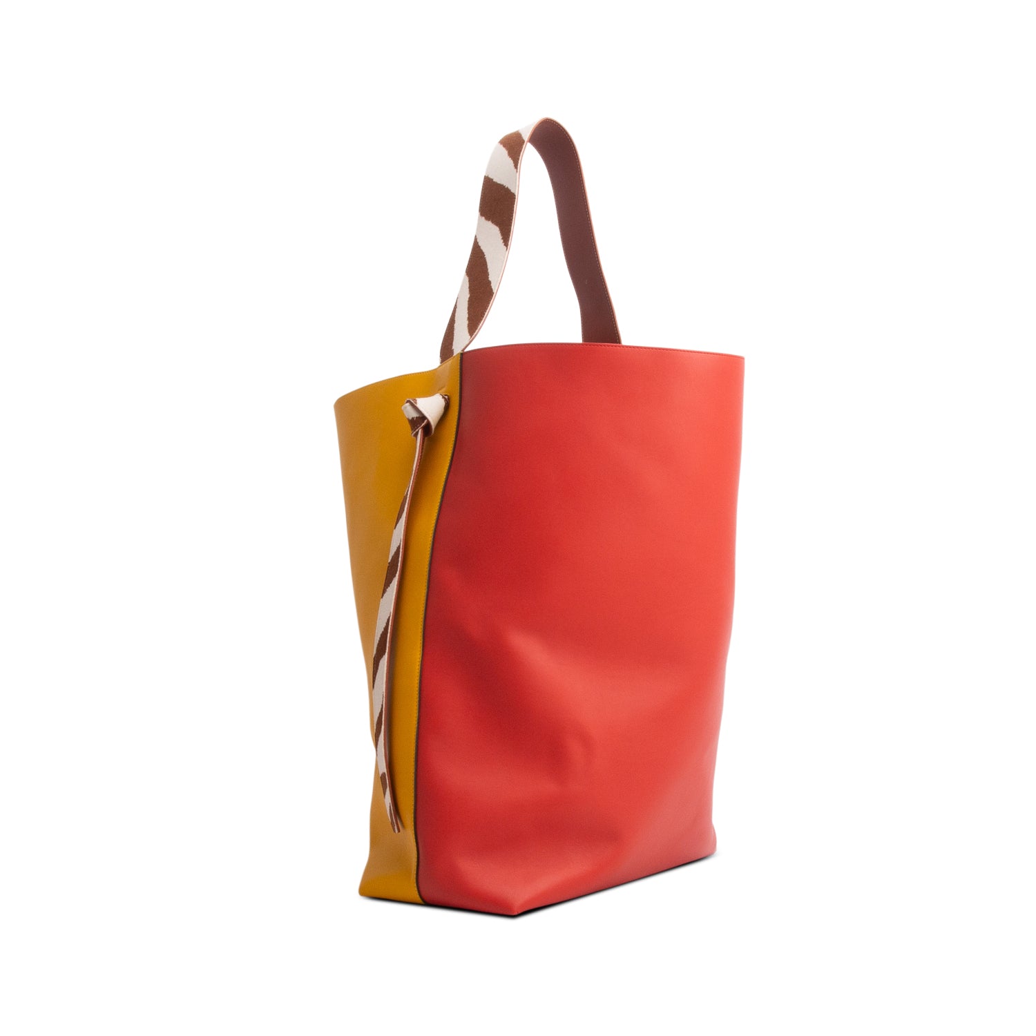 Celine Yellow/Red Shiny Smooth Calfskin Zebra Printed Oversized Twisted Cabas Tote w/ Pouch
