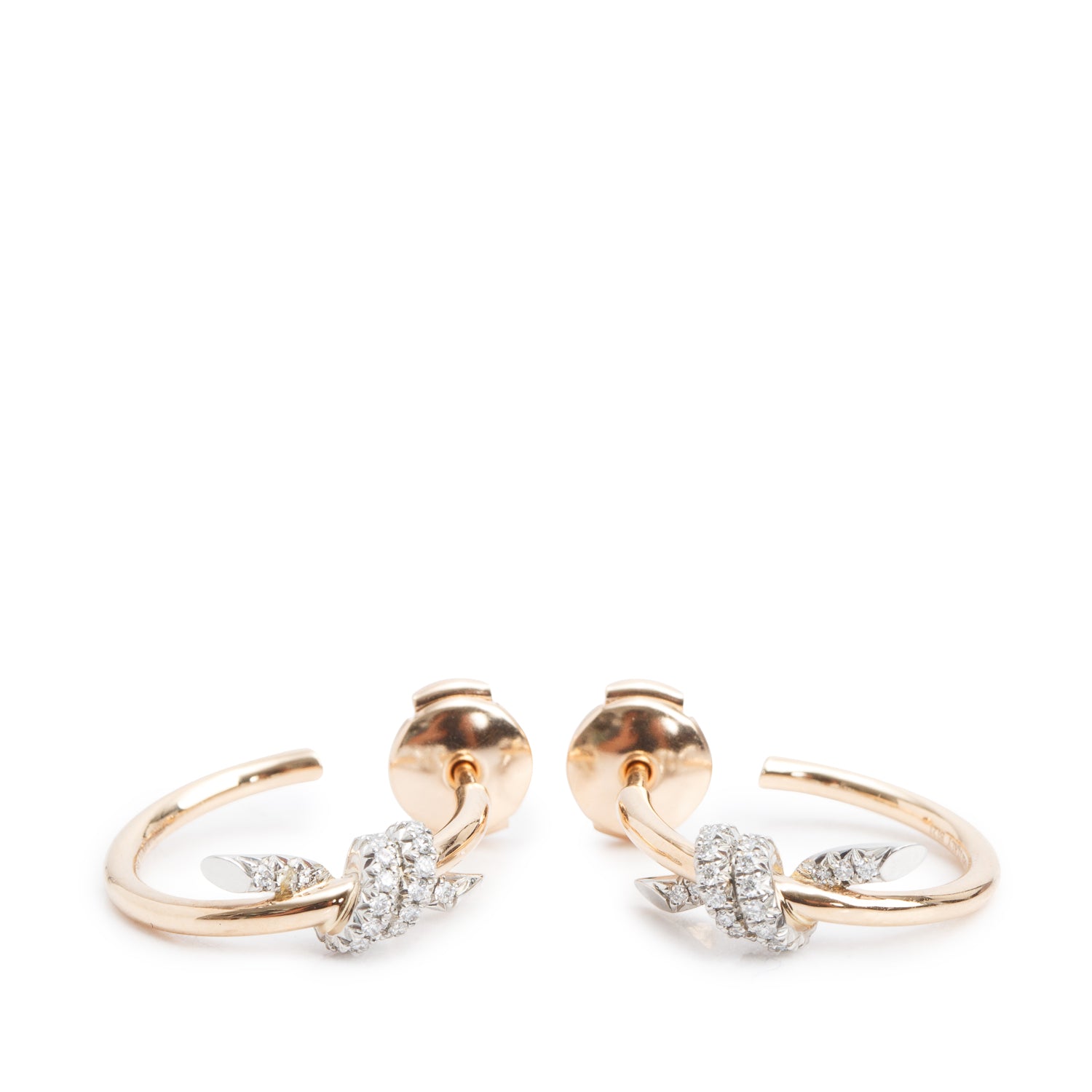 Tiffany & Co. 2026 18k Rose Gold & Platinum Diamond Knot Hoop Earrings w/ Box & Receipt