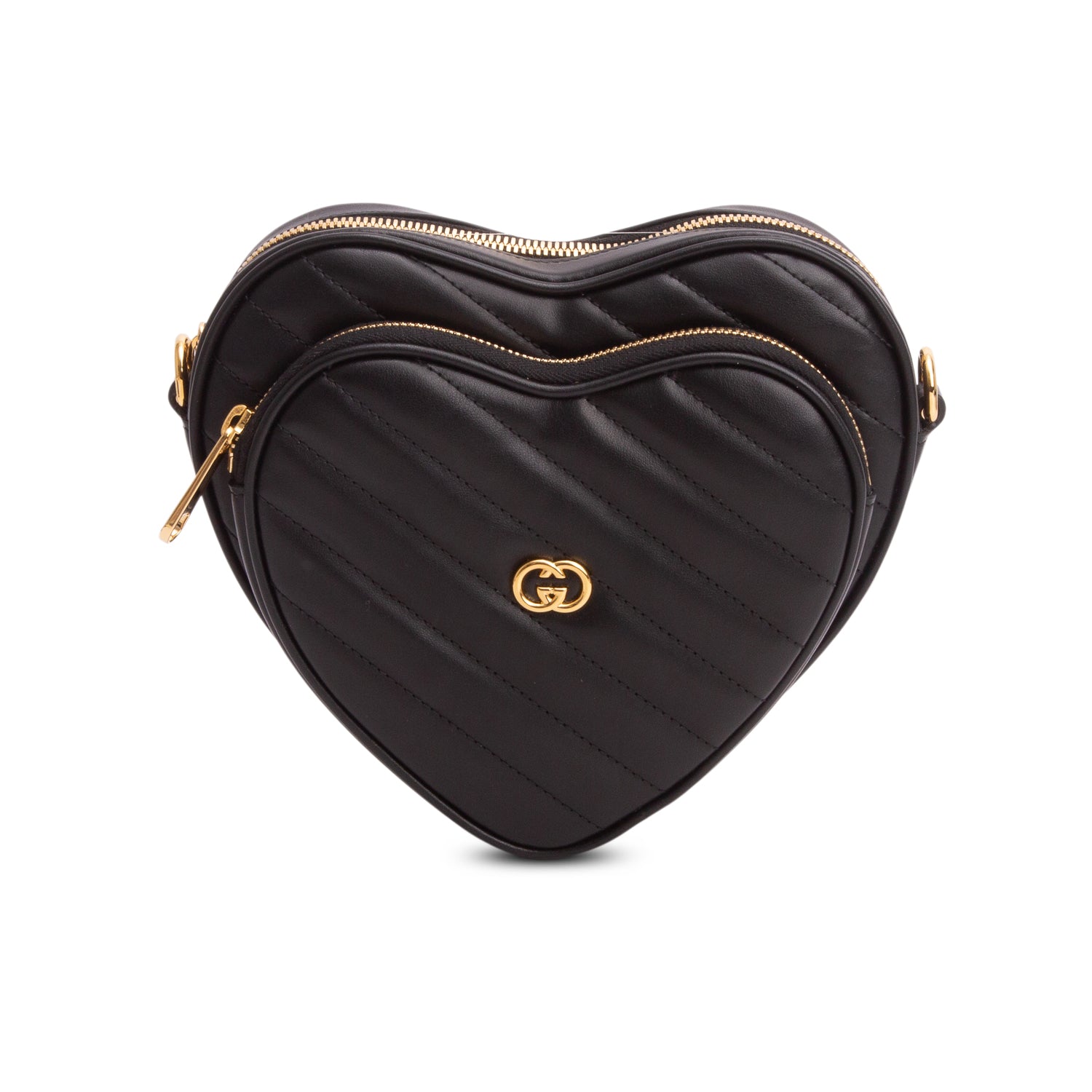 Gucci Black Calfskin Matelasse Diagonal Mini Interlocking G Heart Shoulder Bag