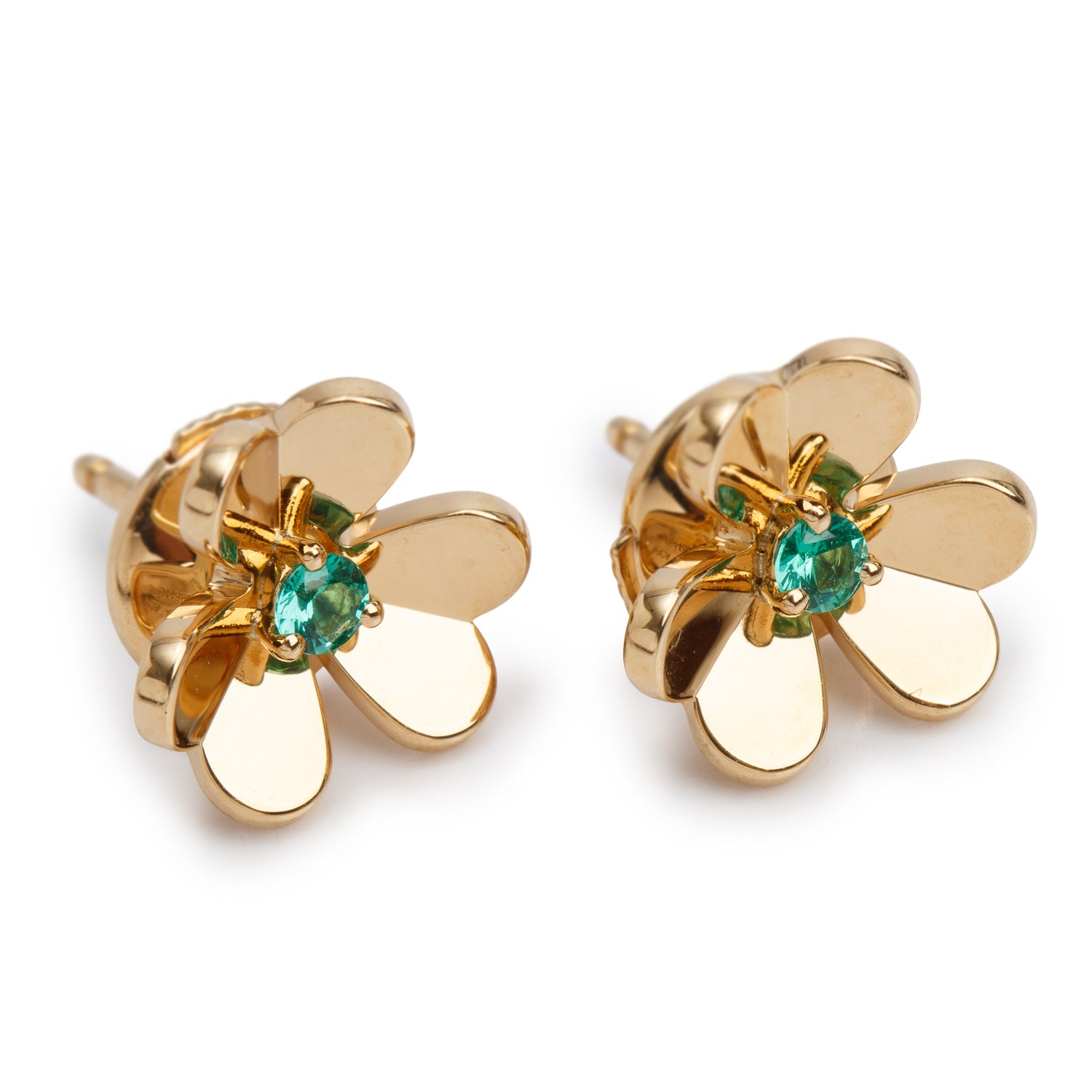 Van Cleef & Arpels 2026 18k Yellow Gold & Emerald Frivole Earrings, Mini Model w/ Box, Certificate & Receipt