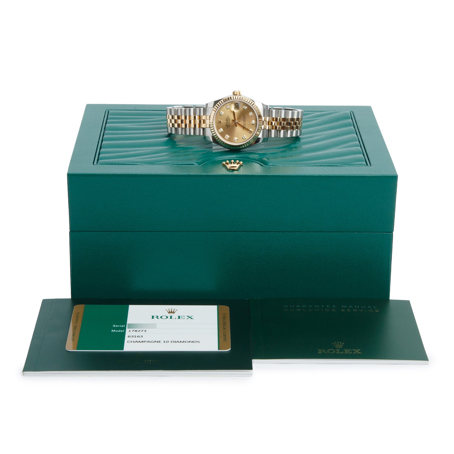 Rolex Stainless Steel & 18k Yellow Gold Datejust 31 MM Automatic Watch Champagne Diamond Dial 178273 w/ Box & Papers