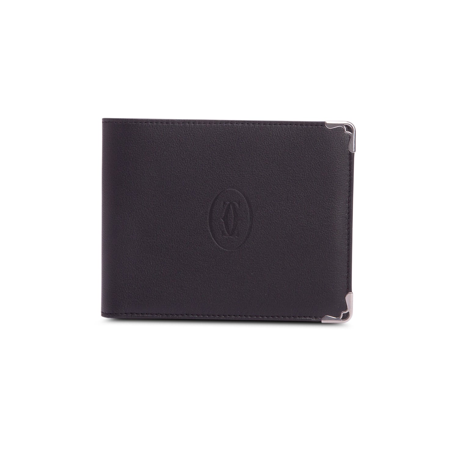 Cartier Black Calfskin Leather Palladium Finish Must De Cartier Bifold Wallet w/ Box