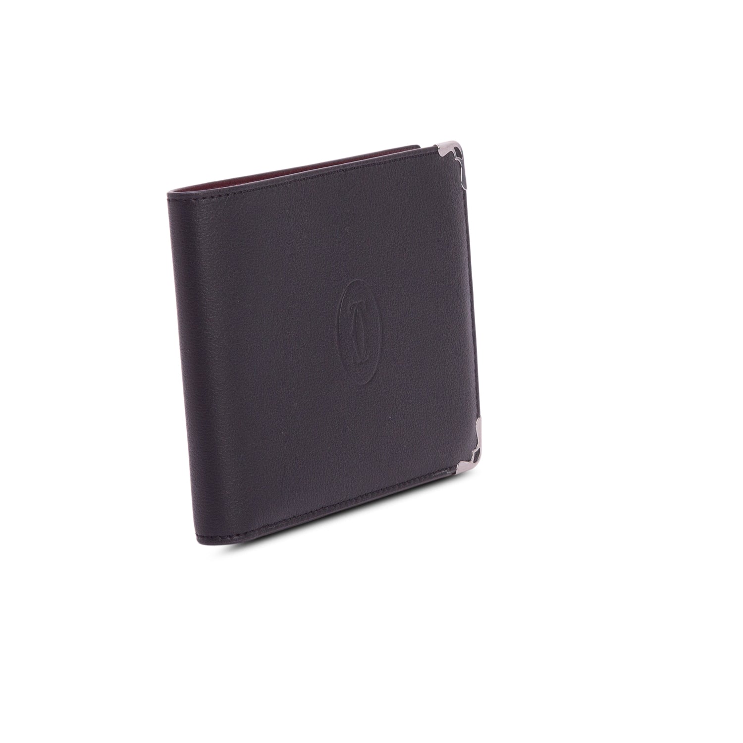 Cartier Black Calfskin Leather Palladium Finish Must De Cartier Bifold Wallet w/ Box