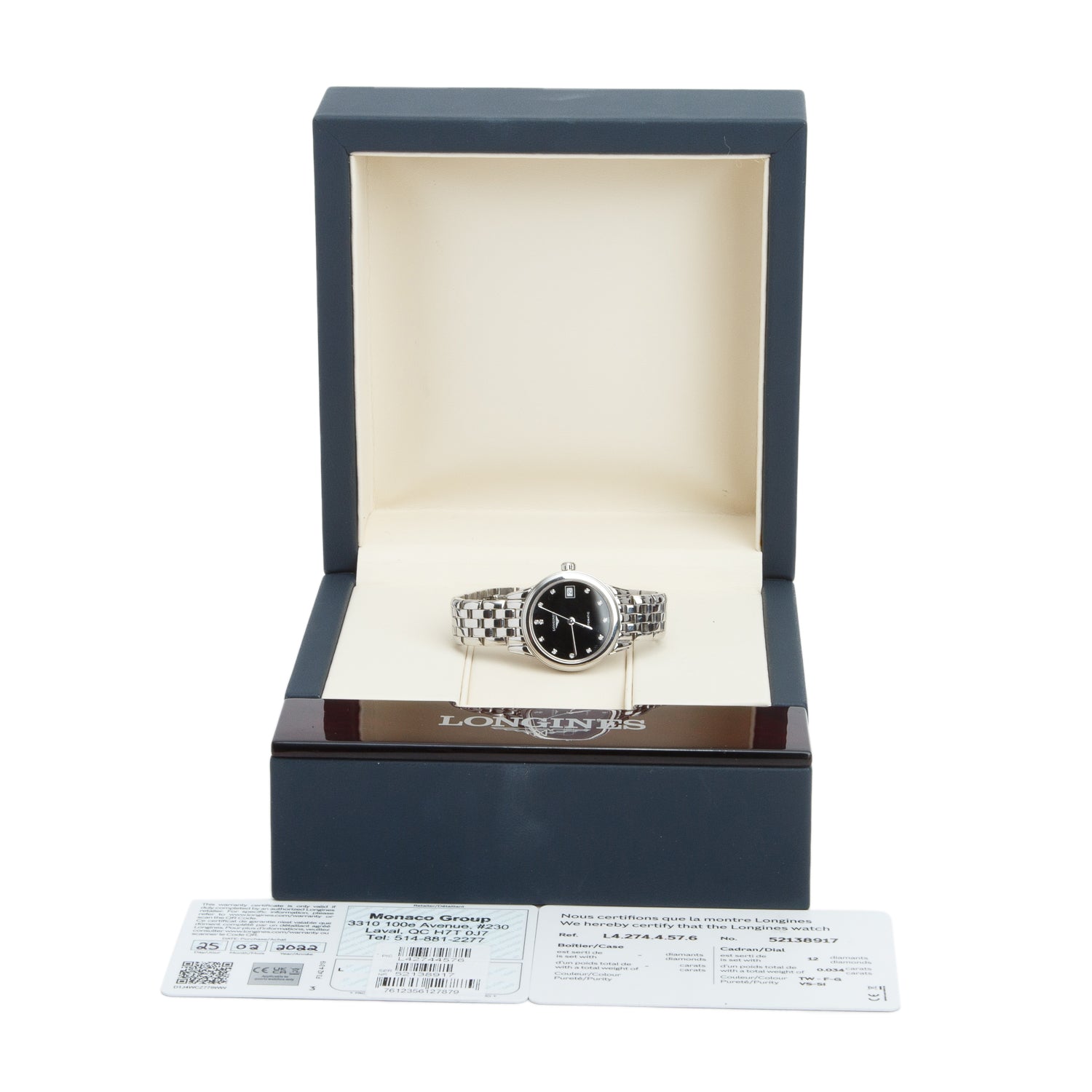 Longines 2022 Stainless Steel Flagship Classic 26 MM Automatic Watch Diamond Black Dial w/ Box & Papers