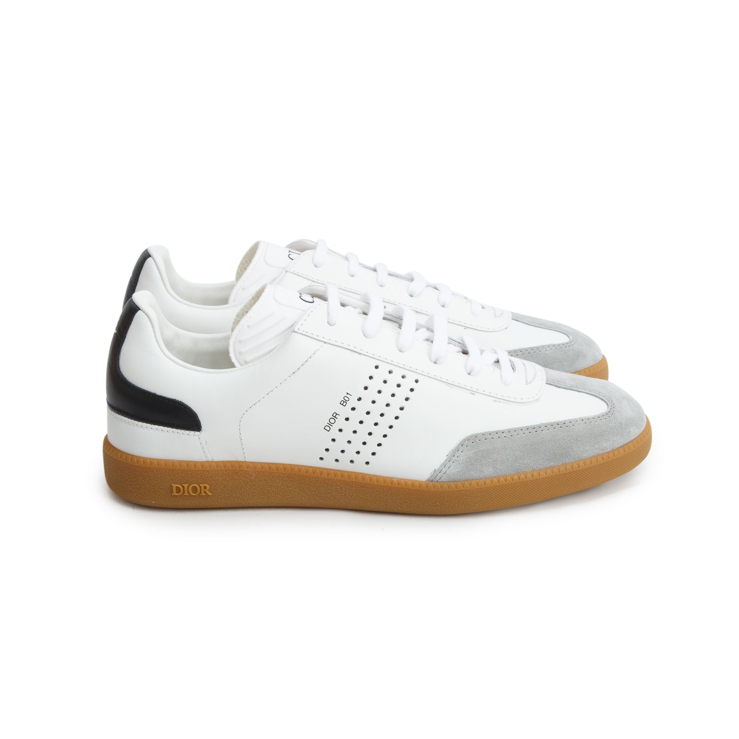 Christian Dior White/Grey/Black Leather Suede B01 Matchpoint Sneakers, Size 39 w/ Box
